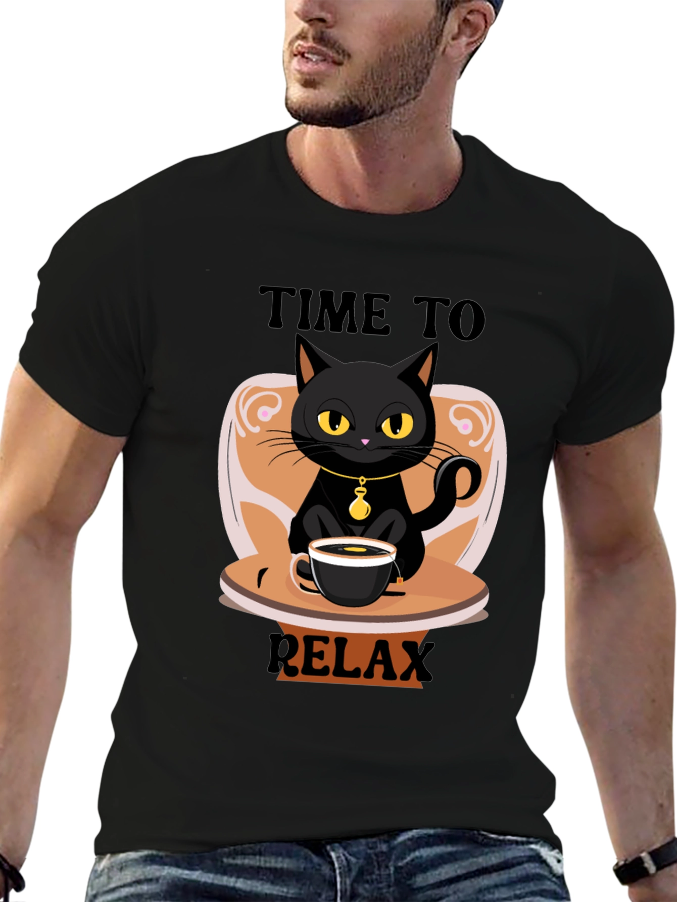 Time to Relax Black Cat Coffee T-Shirt