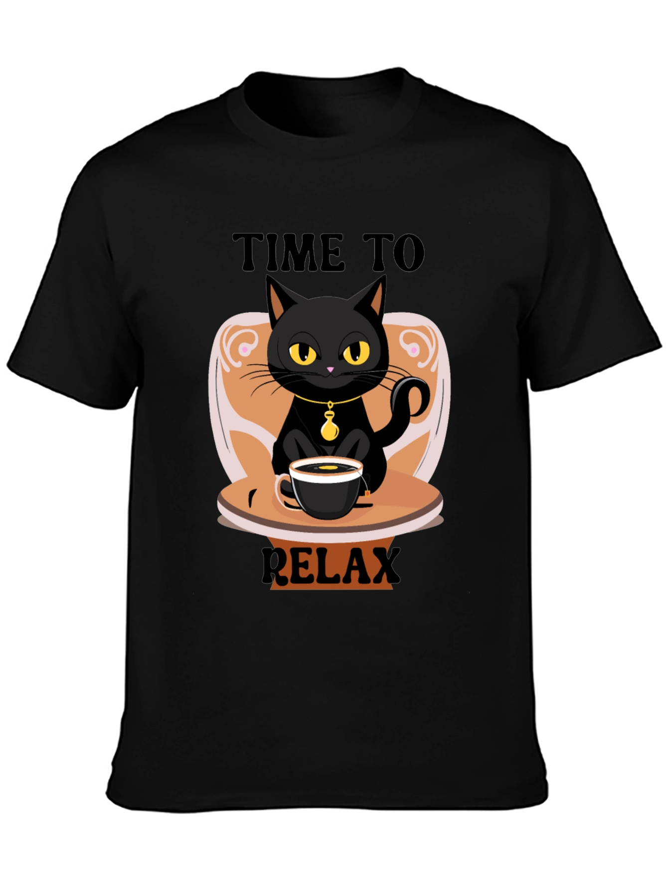 Time to Relax Black Cat Coffee T-Shirt
