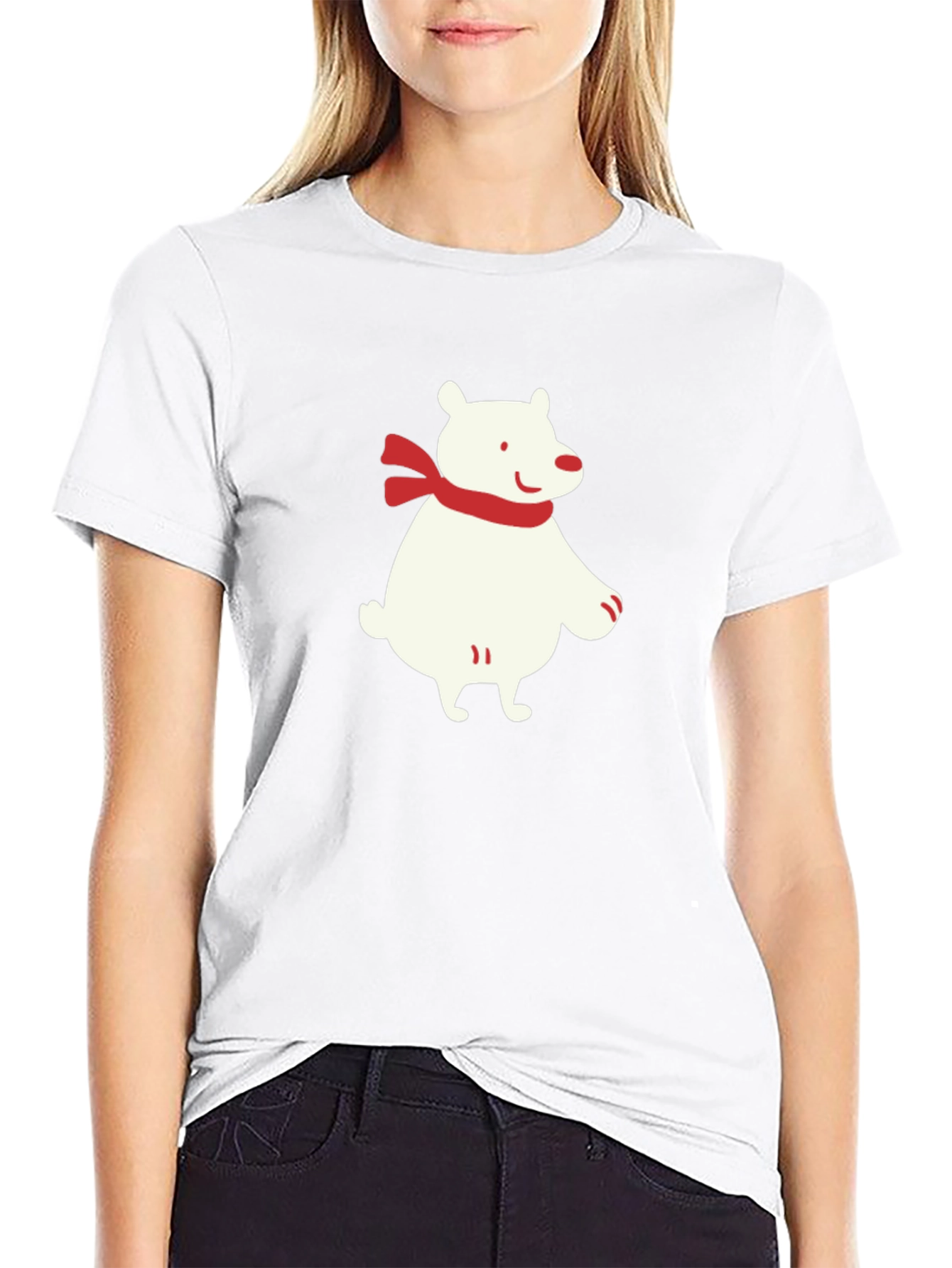 Polar Bear Scarf Graphic Black T-Shirt