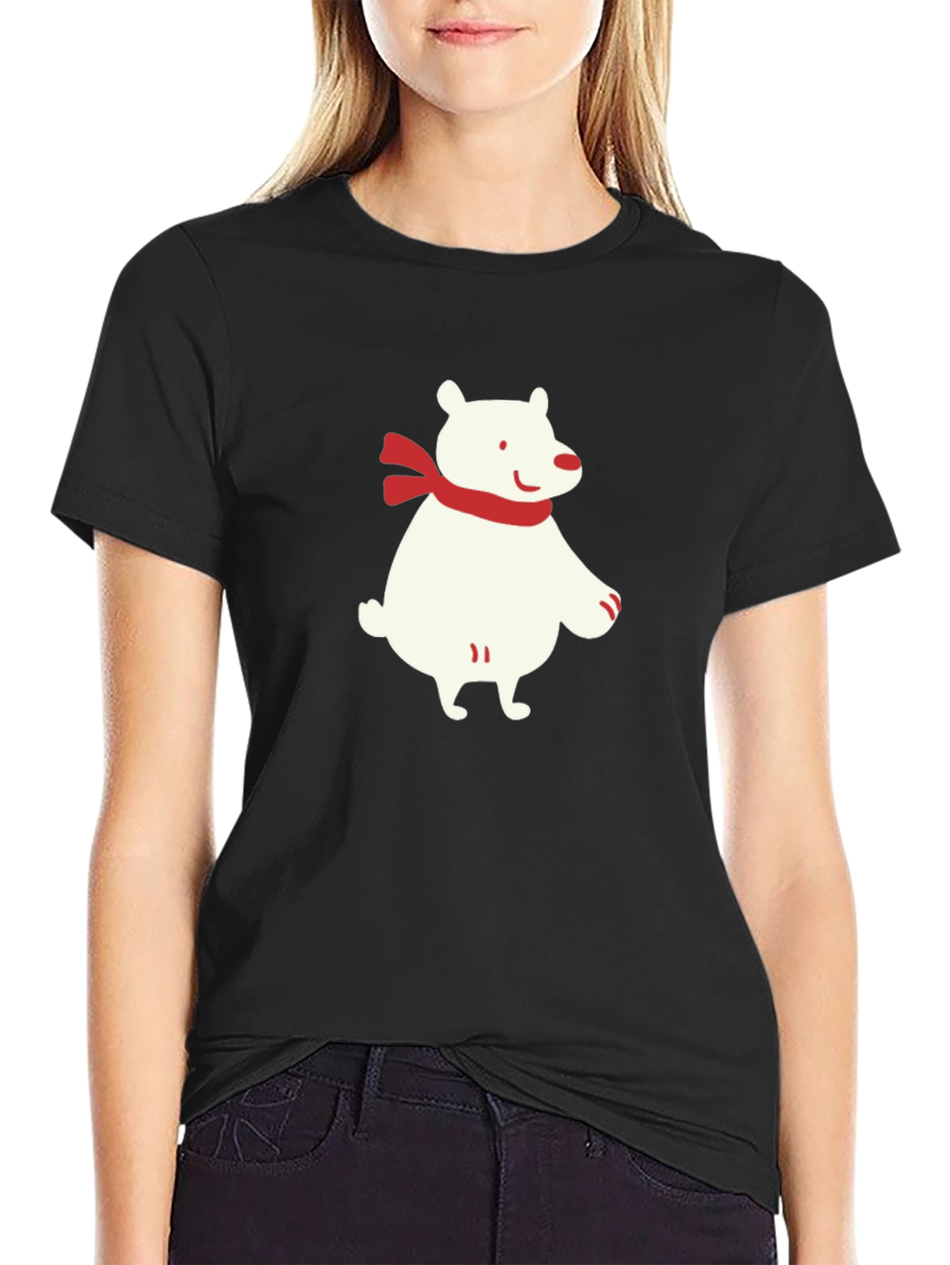 Polar Bear Scarf Graphic Black T-Shirt