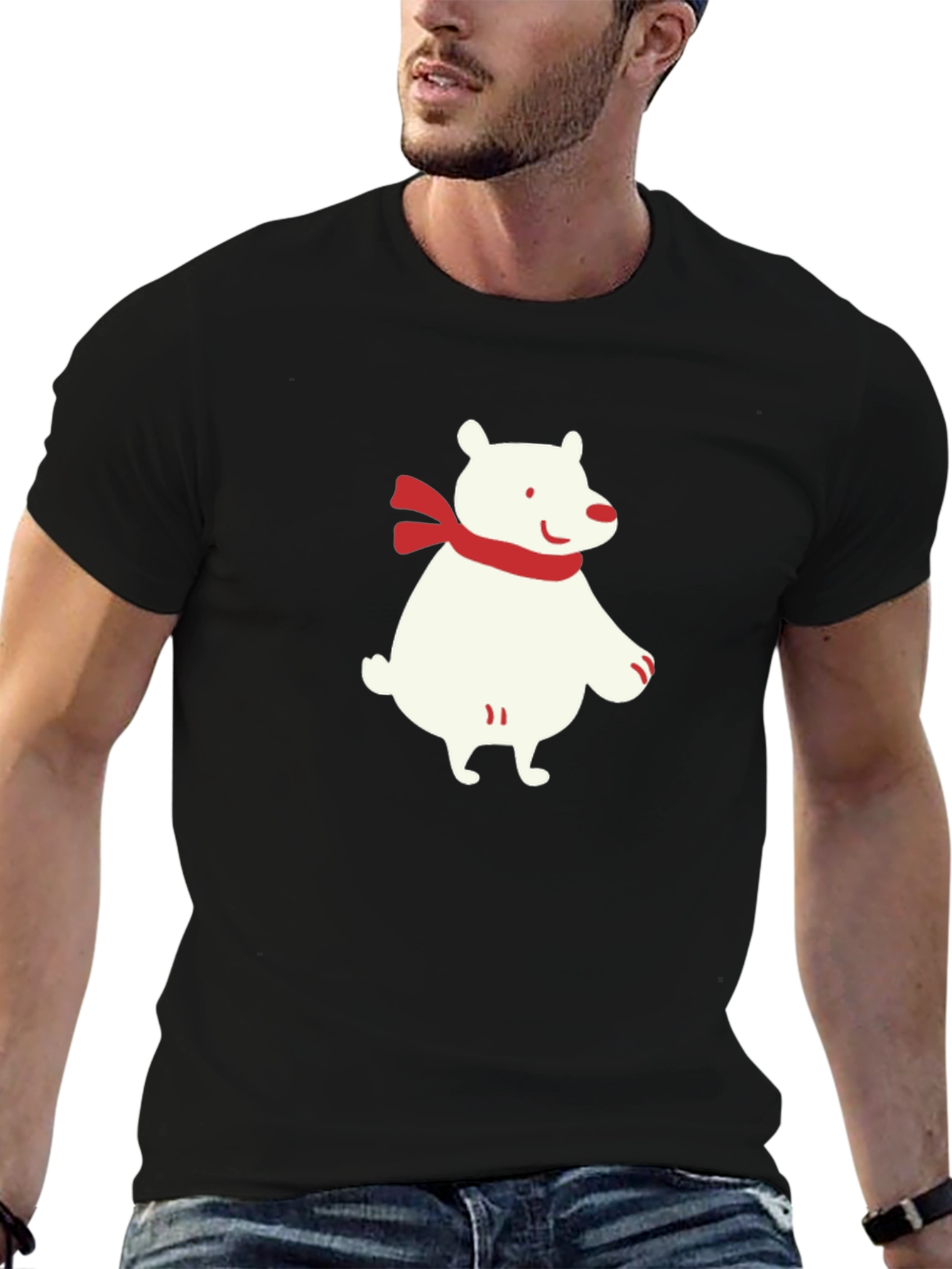 Polar Bear Scarf Graphic Black T-Shirt