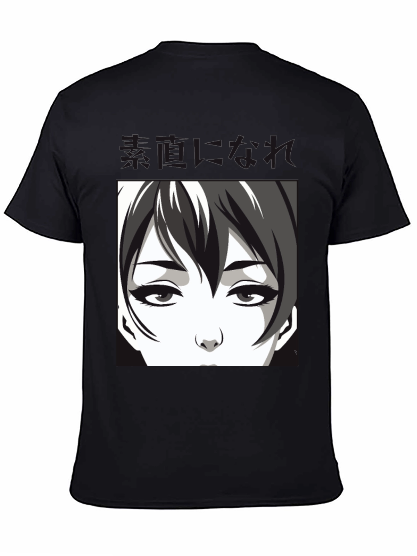 Anime Face Graphic Black T-Shirt