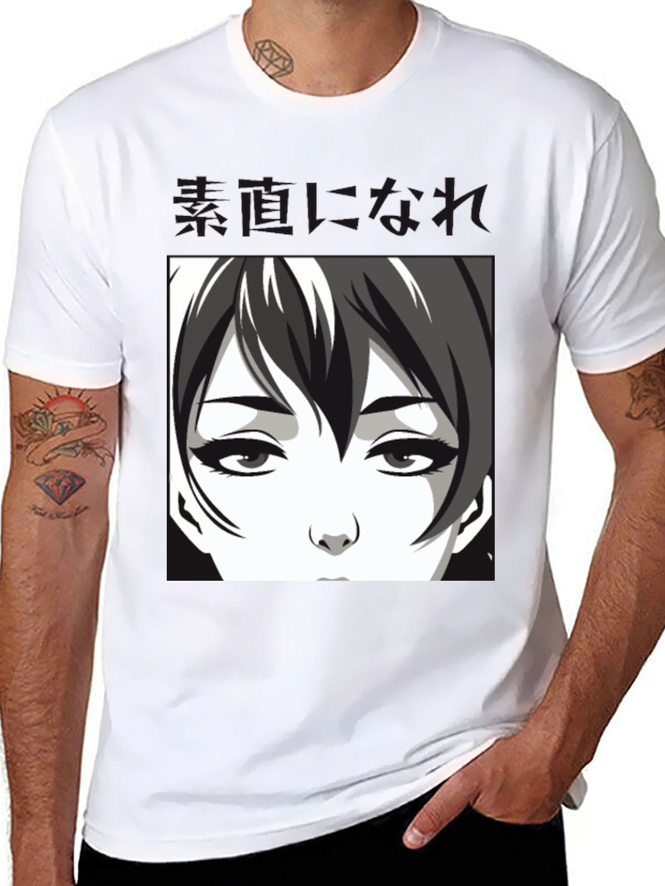 Anime Face Graphic Black T-Shirt