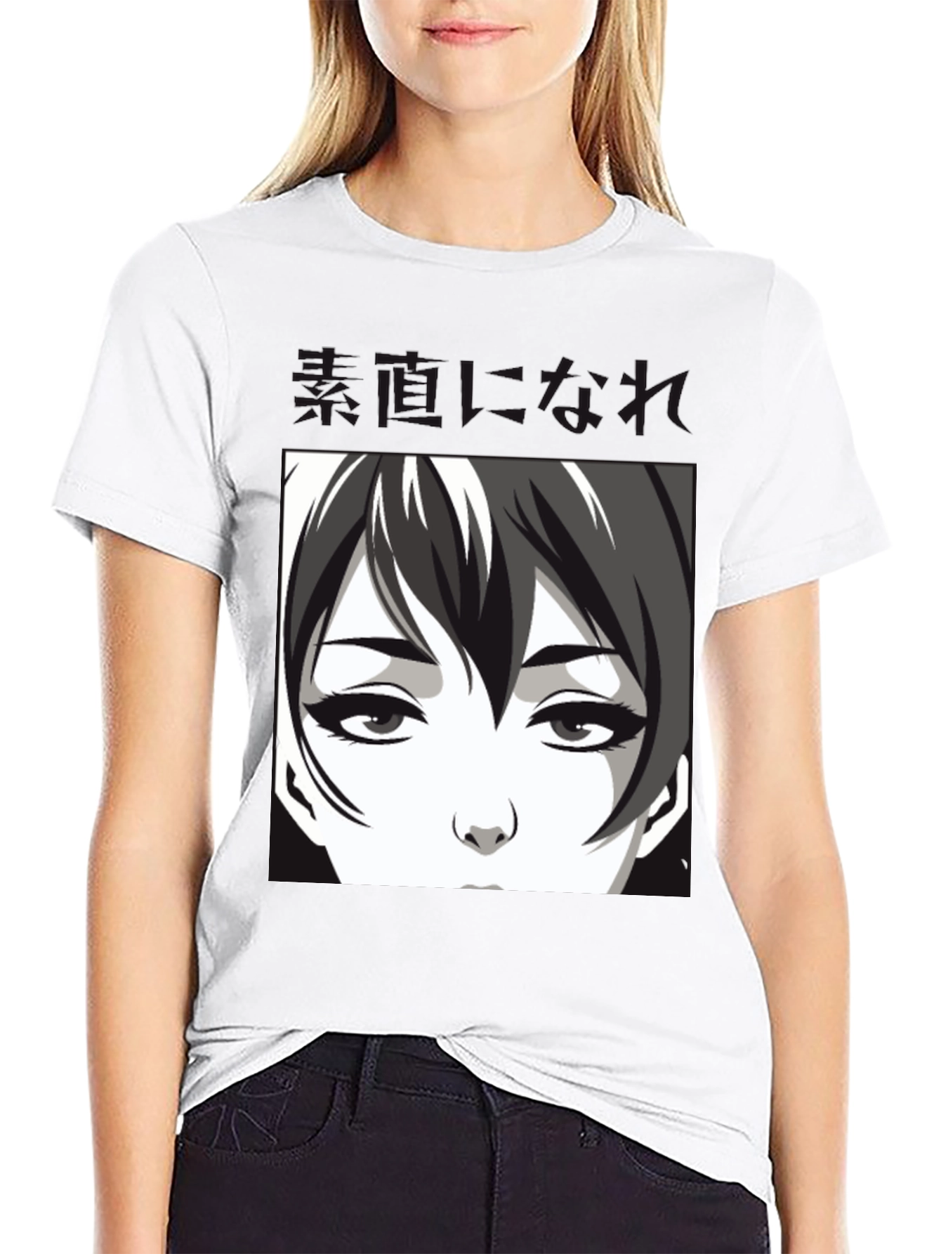 Anime Face Graphic Black T-Shirt