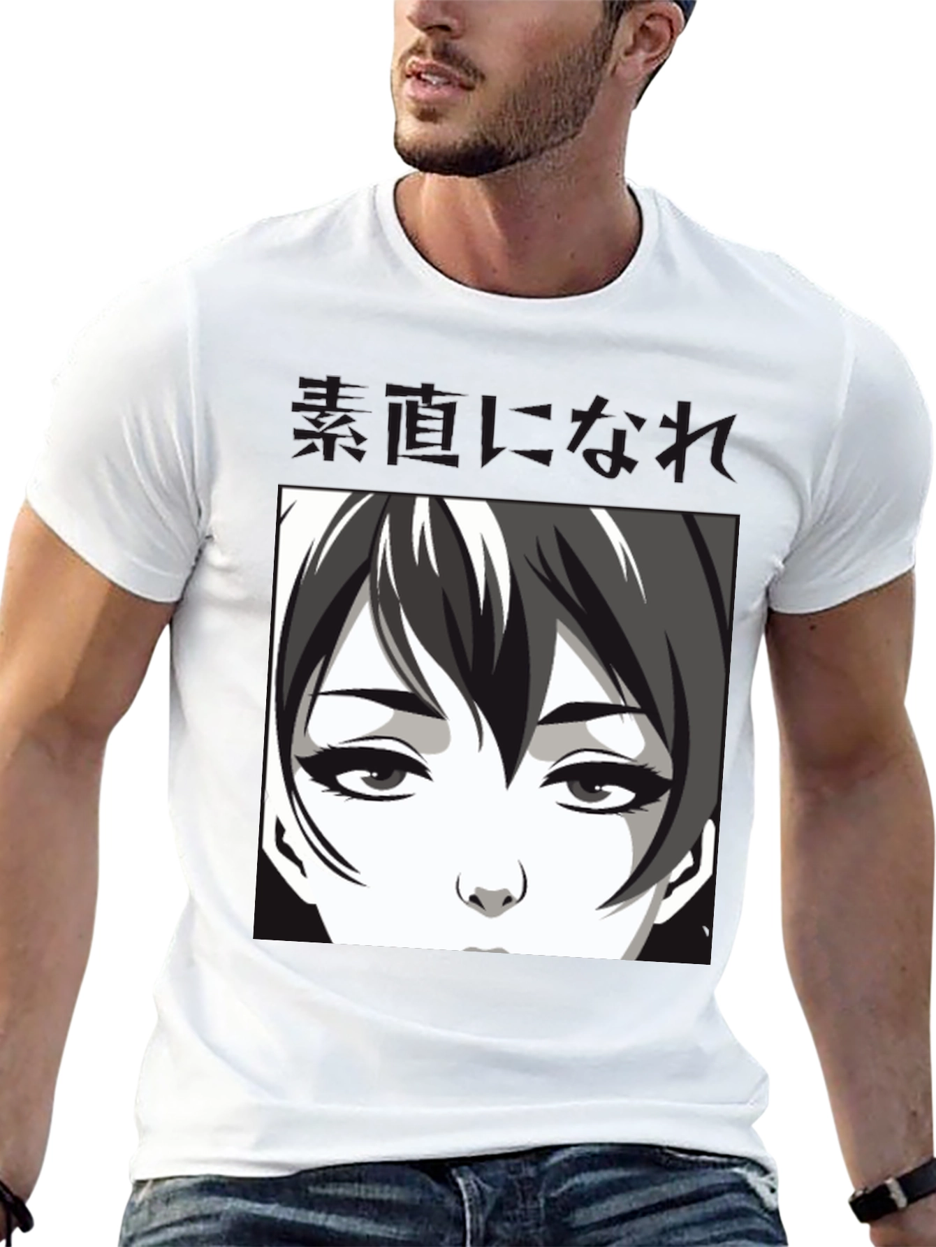 Anime Face Graphic Black T-Shirt
