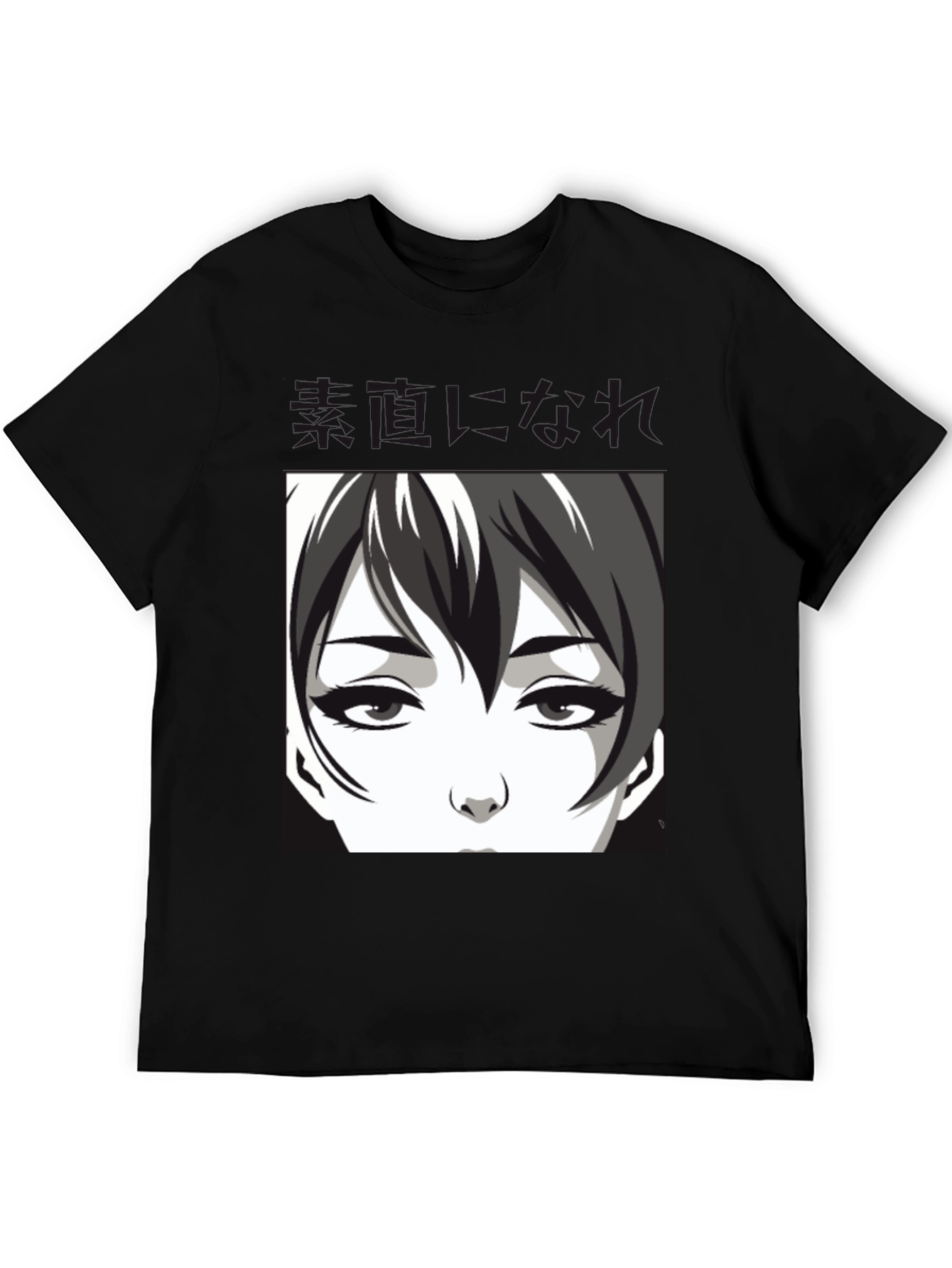 Anime Face Graphic Black T-Shirt