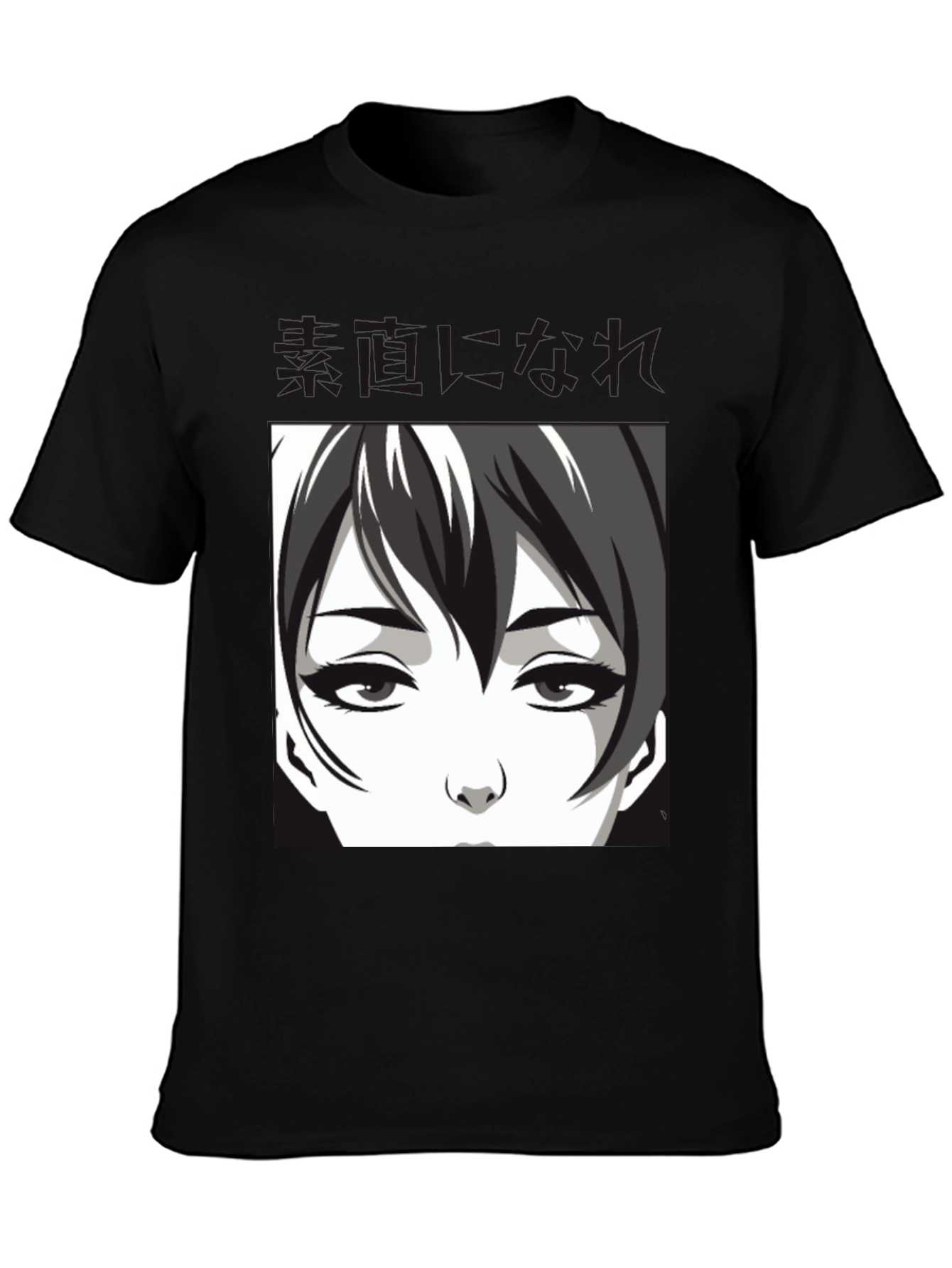 Anime Face Graphic Black T-Shirt