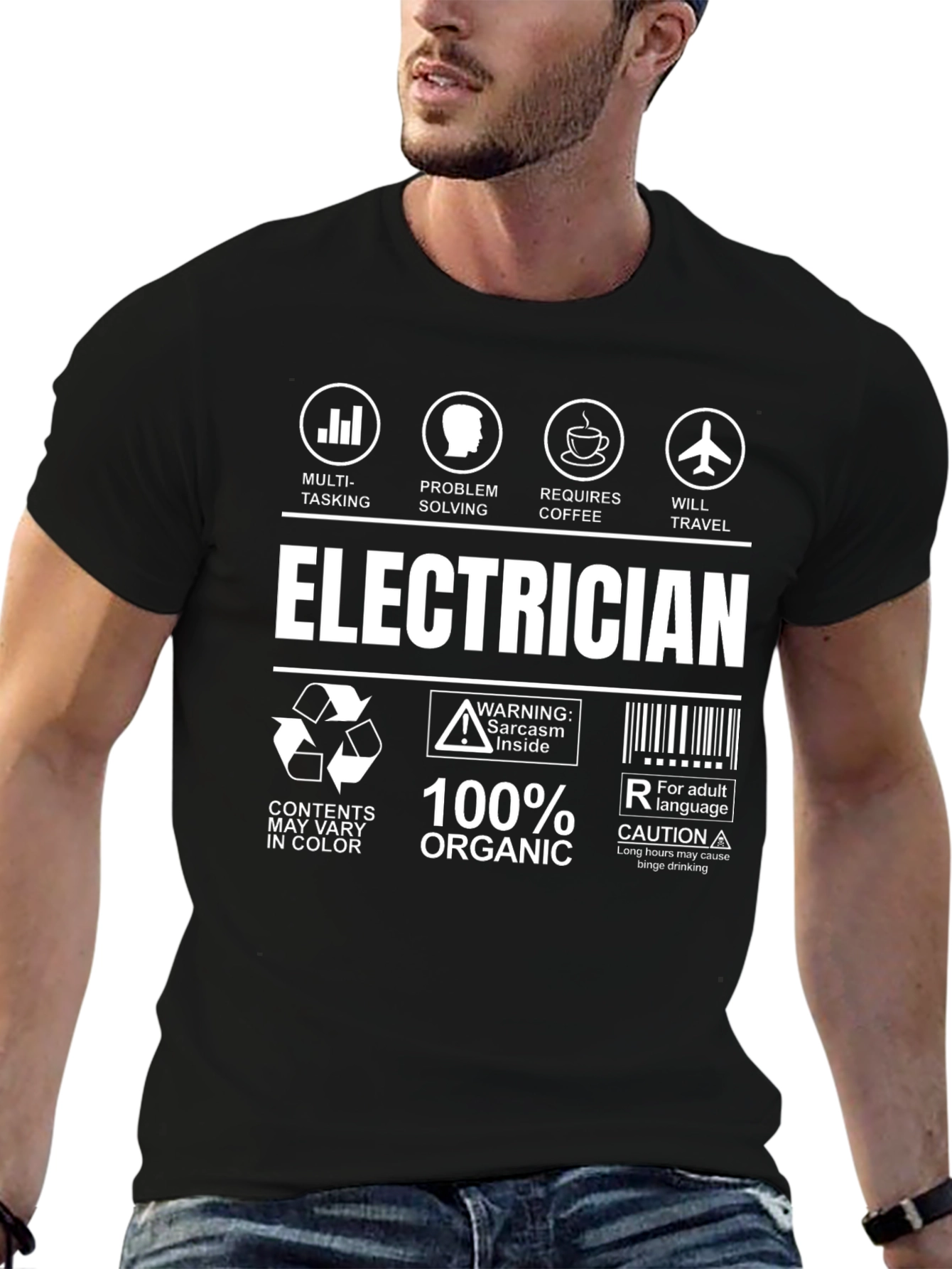 Electrician T-Shirt: Multi-Tasking Coffee Travel Sarcasm