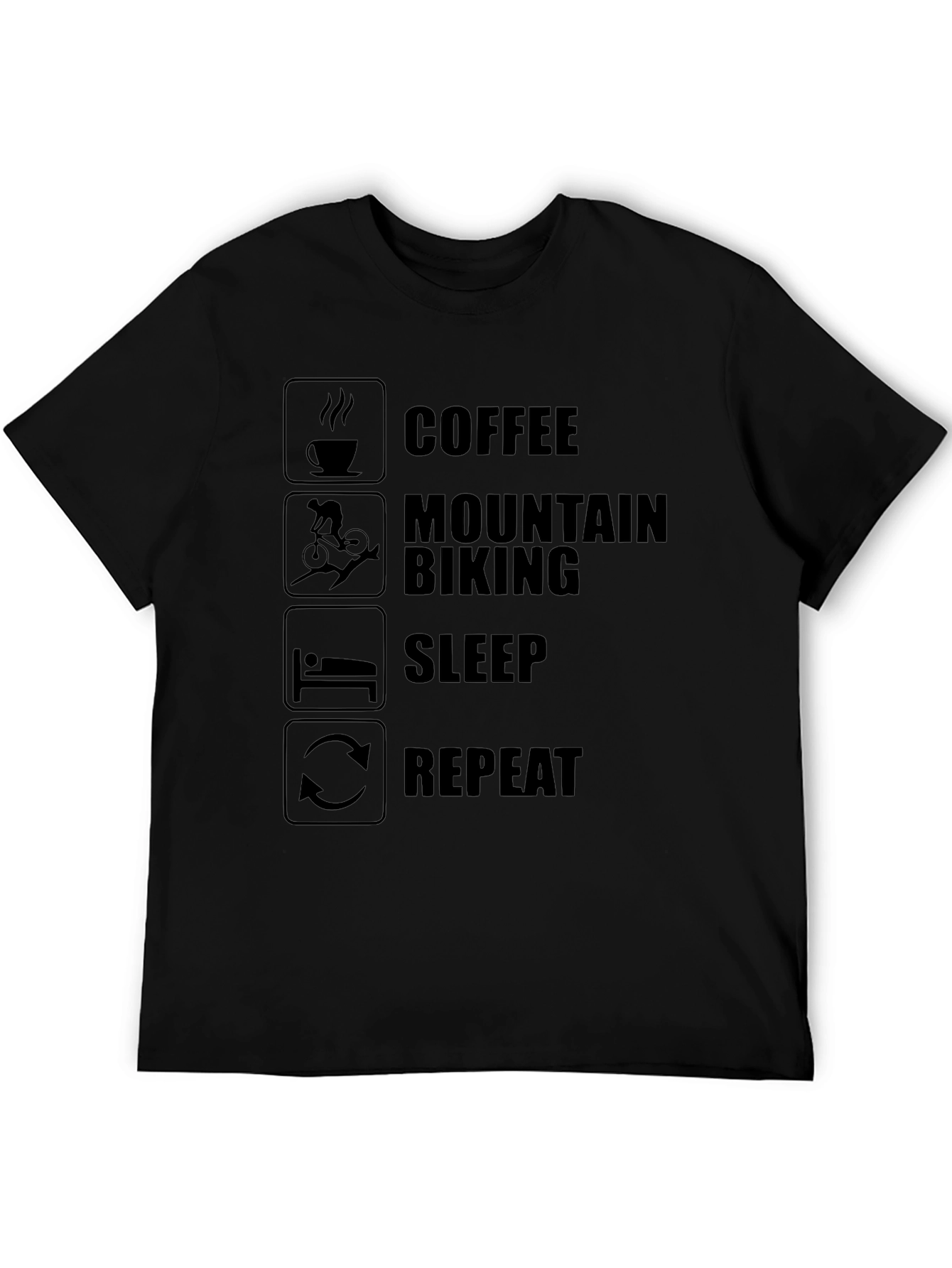 Coffee Mountain Biking Sleep Repeat Mens Black T-Shirt