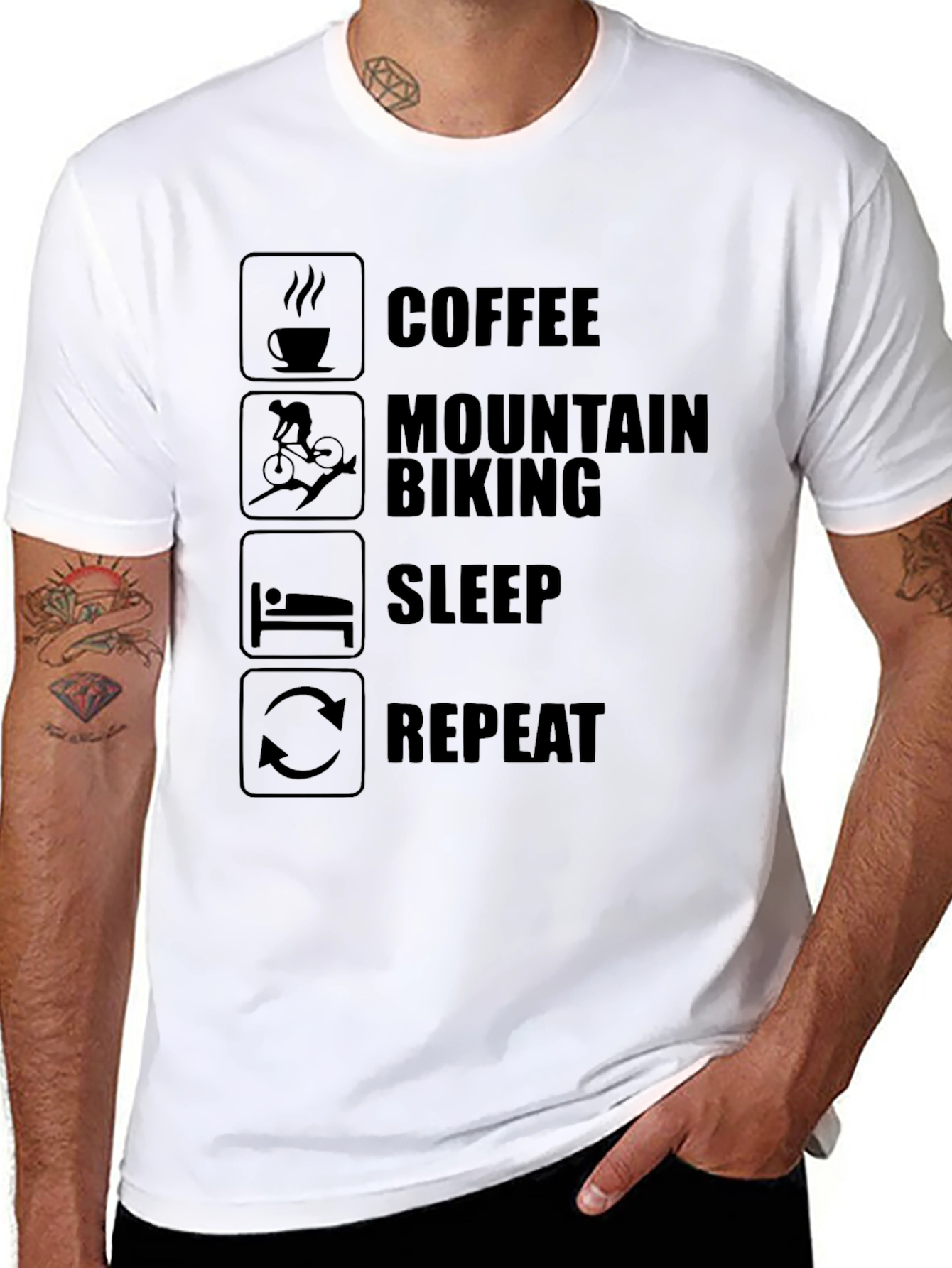 Coffee Mountain Biking Sleep Repeat Mens Black T-Shirt