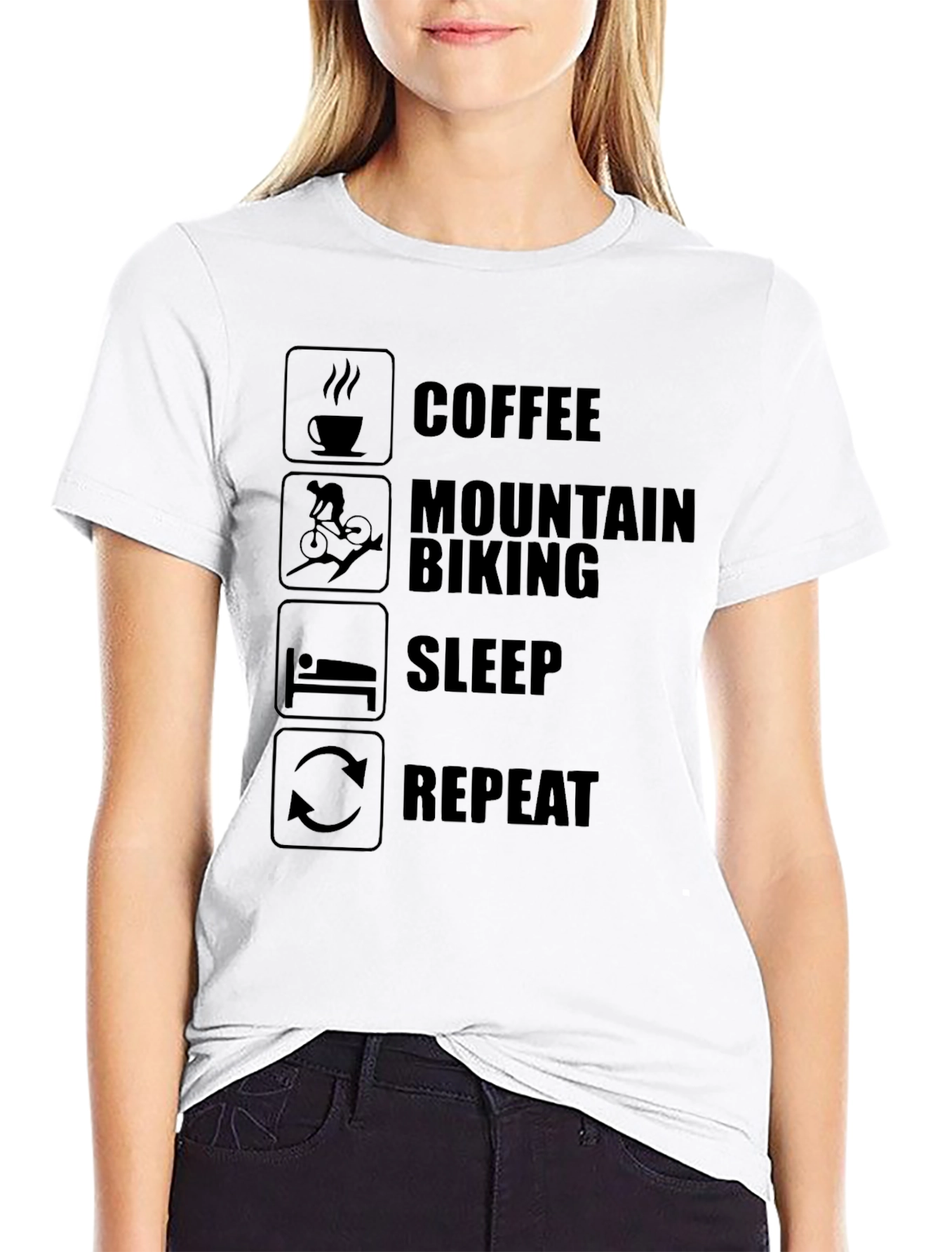 Coffee Mountain Biking Sleep Repeat Mens Black T-Shirt