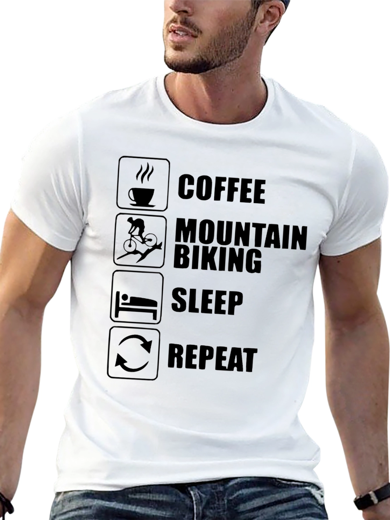 Coffee Mountain Biking Sleep Repeat Mens Black T-Shirt