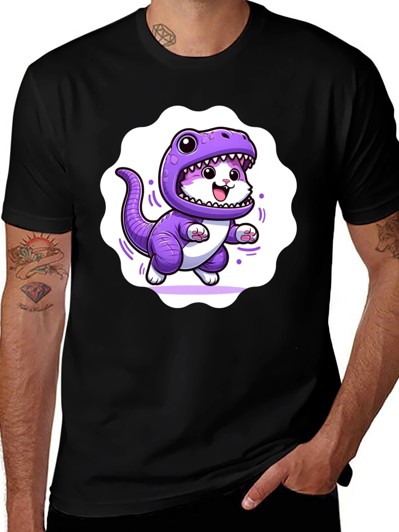 Cute Cat in Dino Costume Graphic T-Shirt