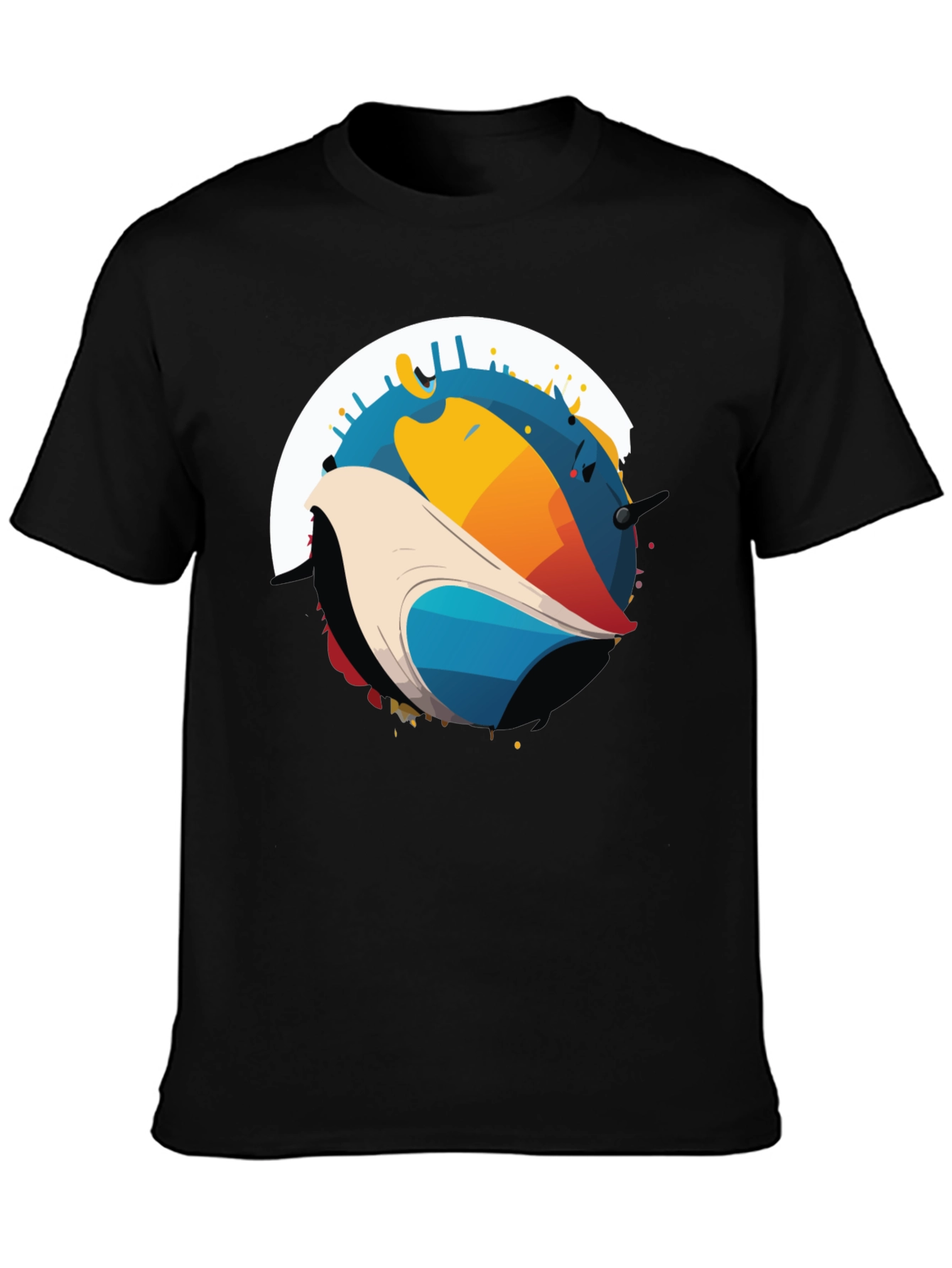 Abstract Bird Graphic Black T-Shirt
