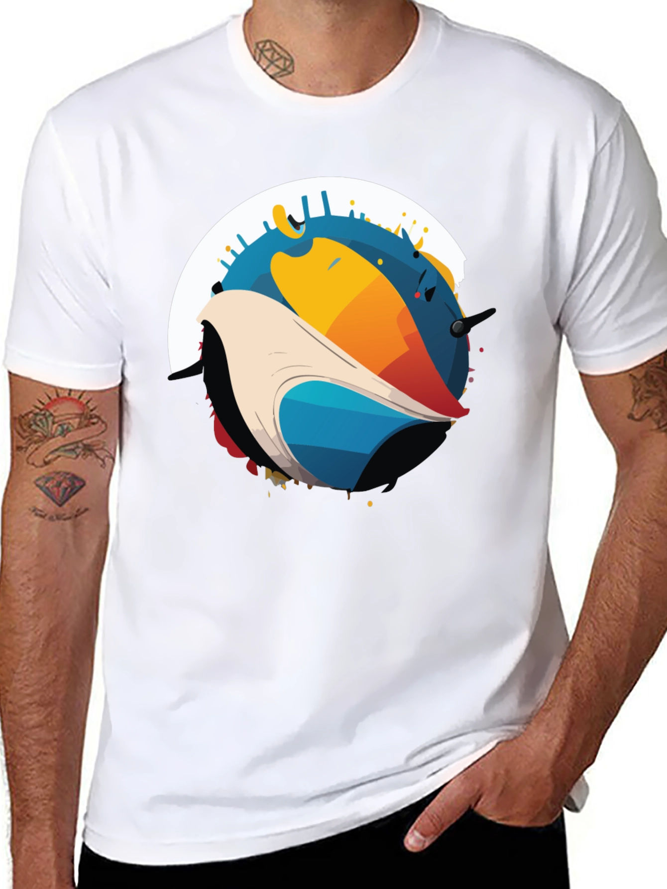 Abstract Bird Graphic Black T-Shirt