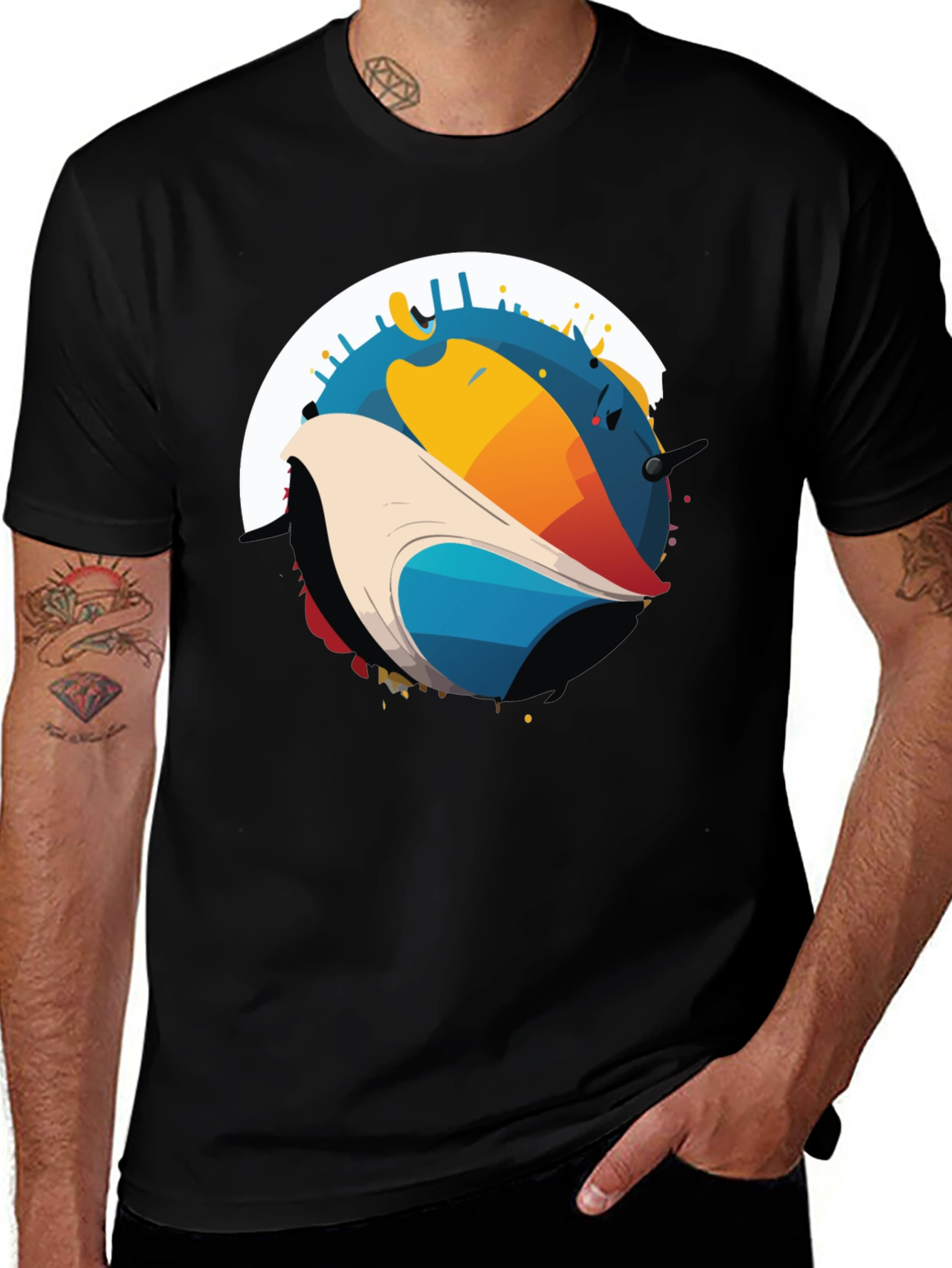 Abstract Bird Graphic Black T-Shirt