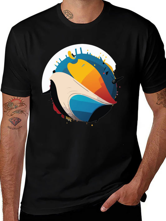 Abstract Bird Graphic Black T-Shirt
