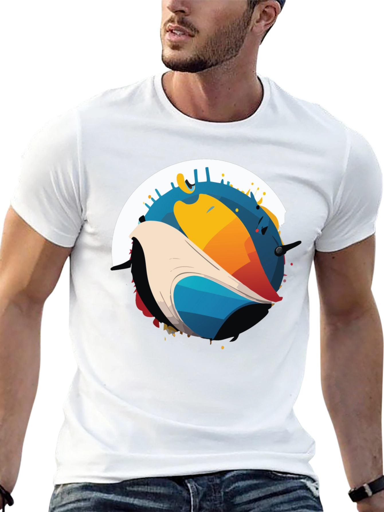 Abstract Bird Graphic Black T-Shirt