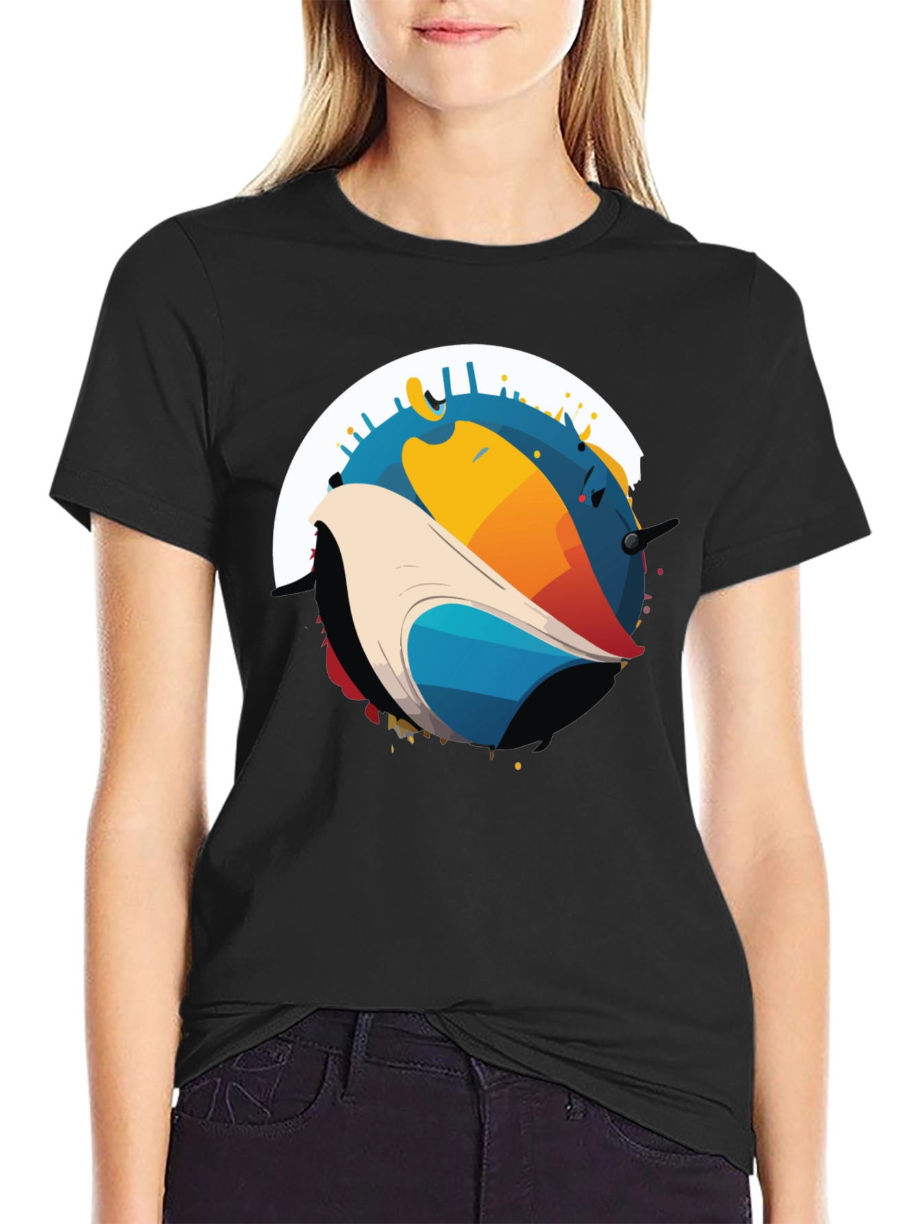 Abstract Bird Graphic Black T-Shirt