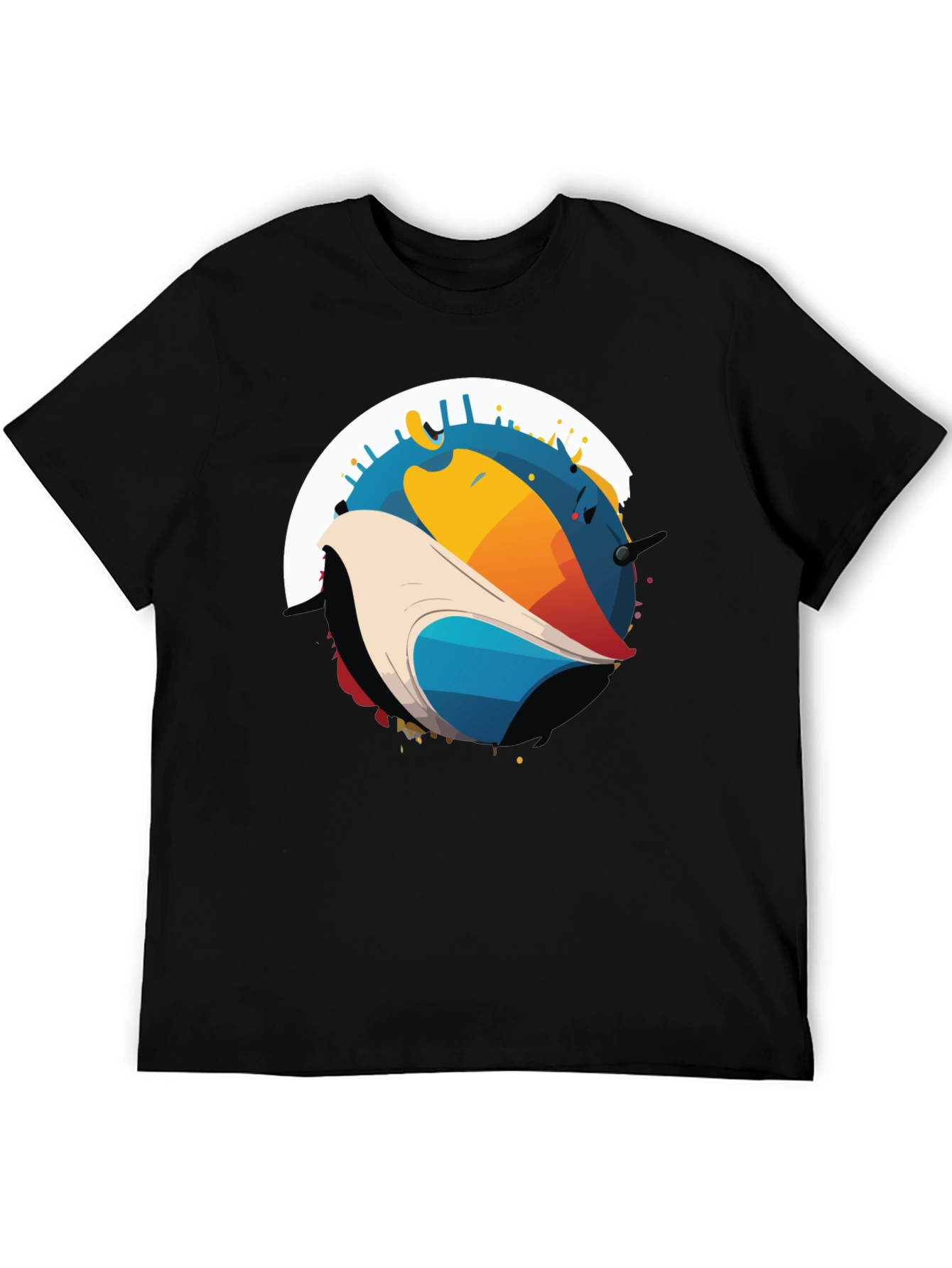 Abstract Bird Graphic Black T-Shirt