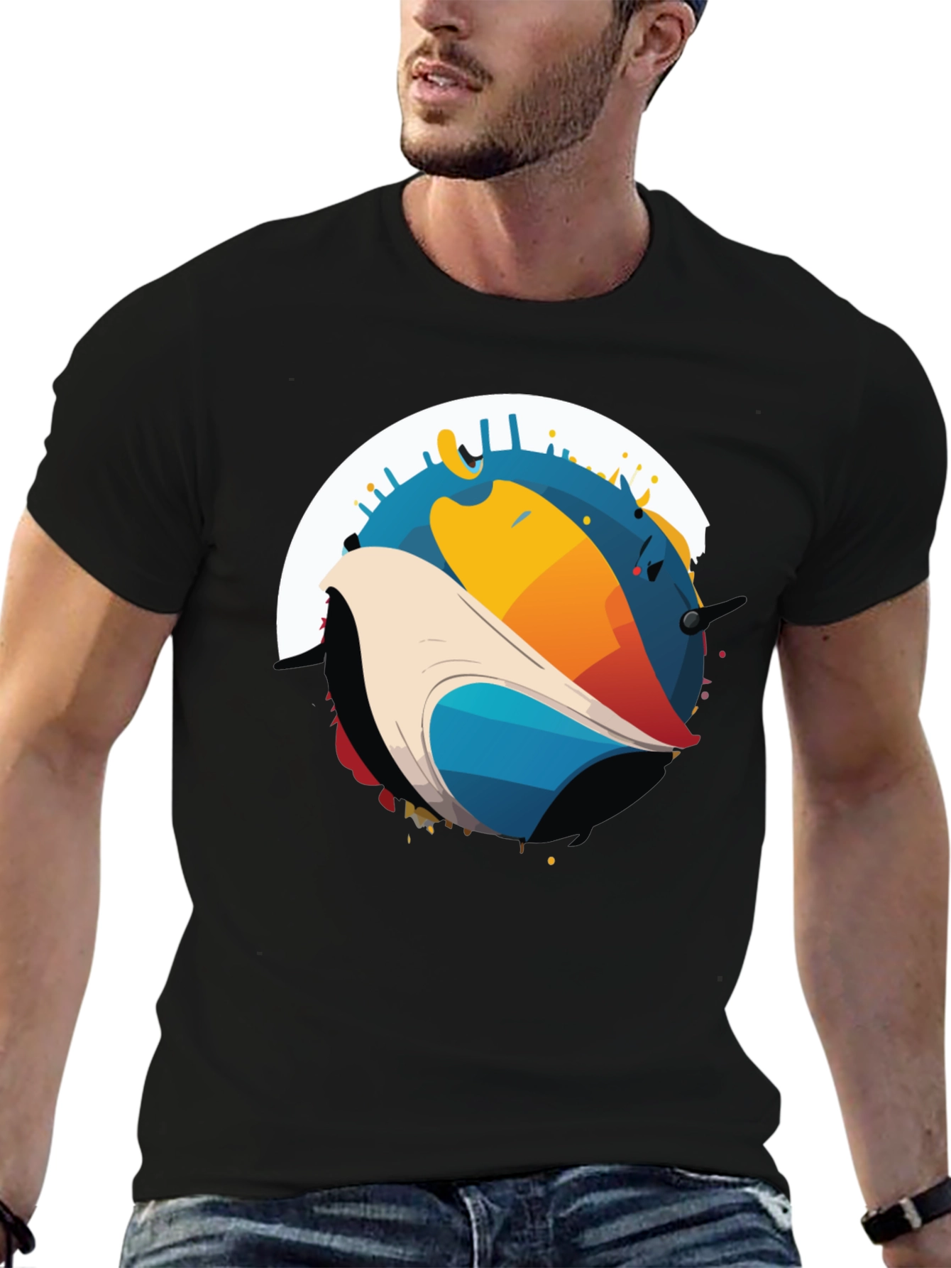 Abstract Bird Graphic Black T-Shirt