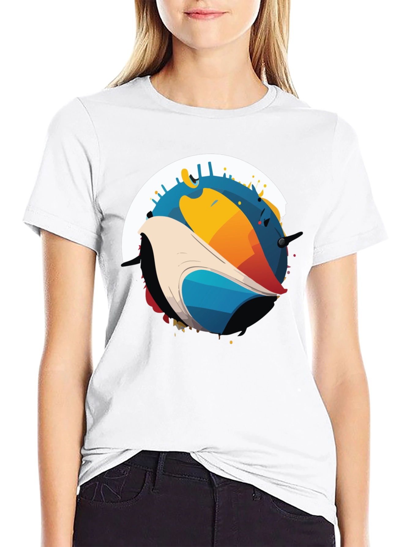 Abstract Bird Graphic Black T-Shirt