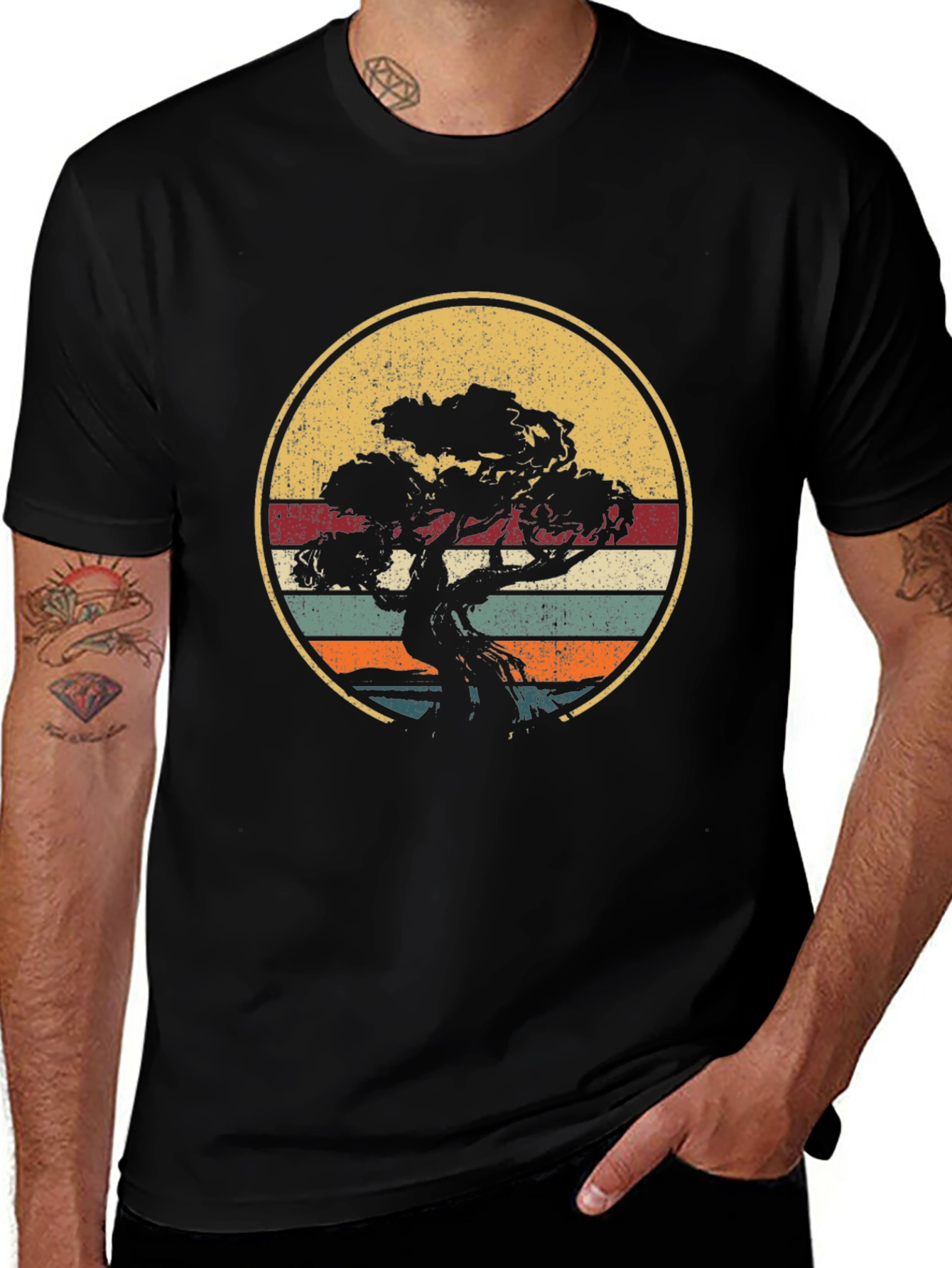 Bonsai Tree Retro Sunset T-Shirt