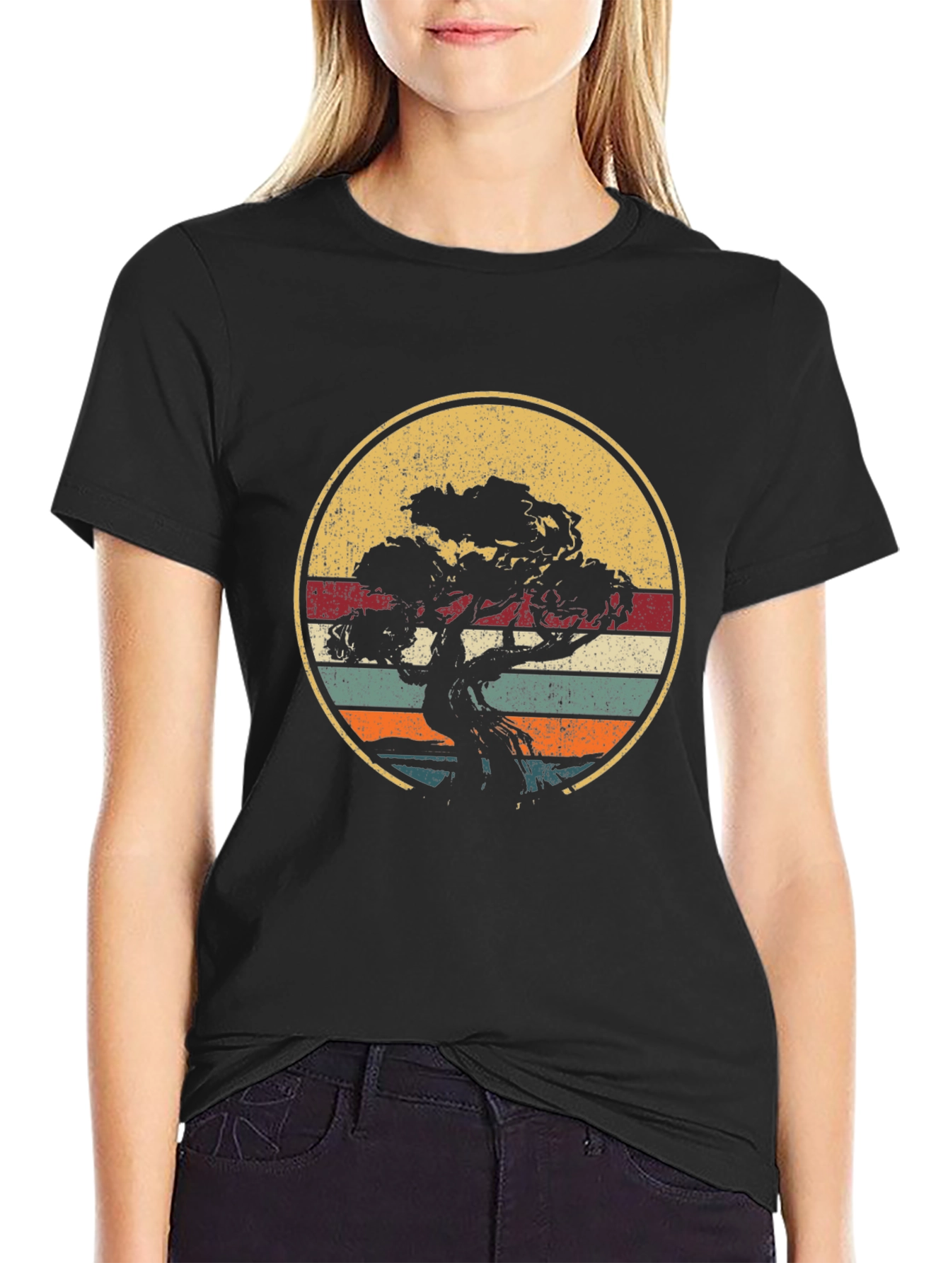 Bonsai Tree Retro Sunset T-Shirt