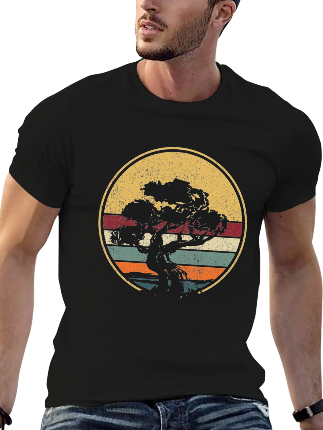 Bonsai Tree Retro Sunset T-Shirt
