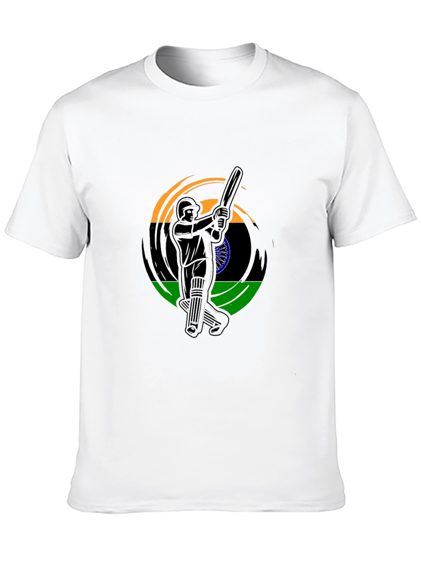 Cricket Player India Flag Graphic Black T-Shirt