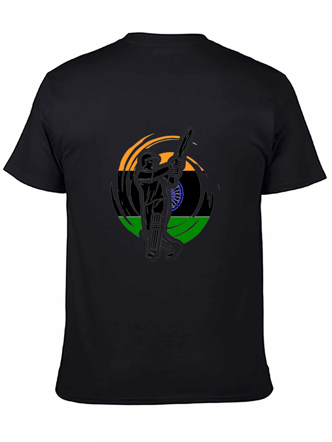 Cricket Player India Flag Graphic Black T-Shirt