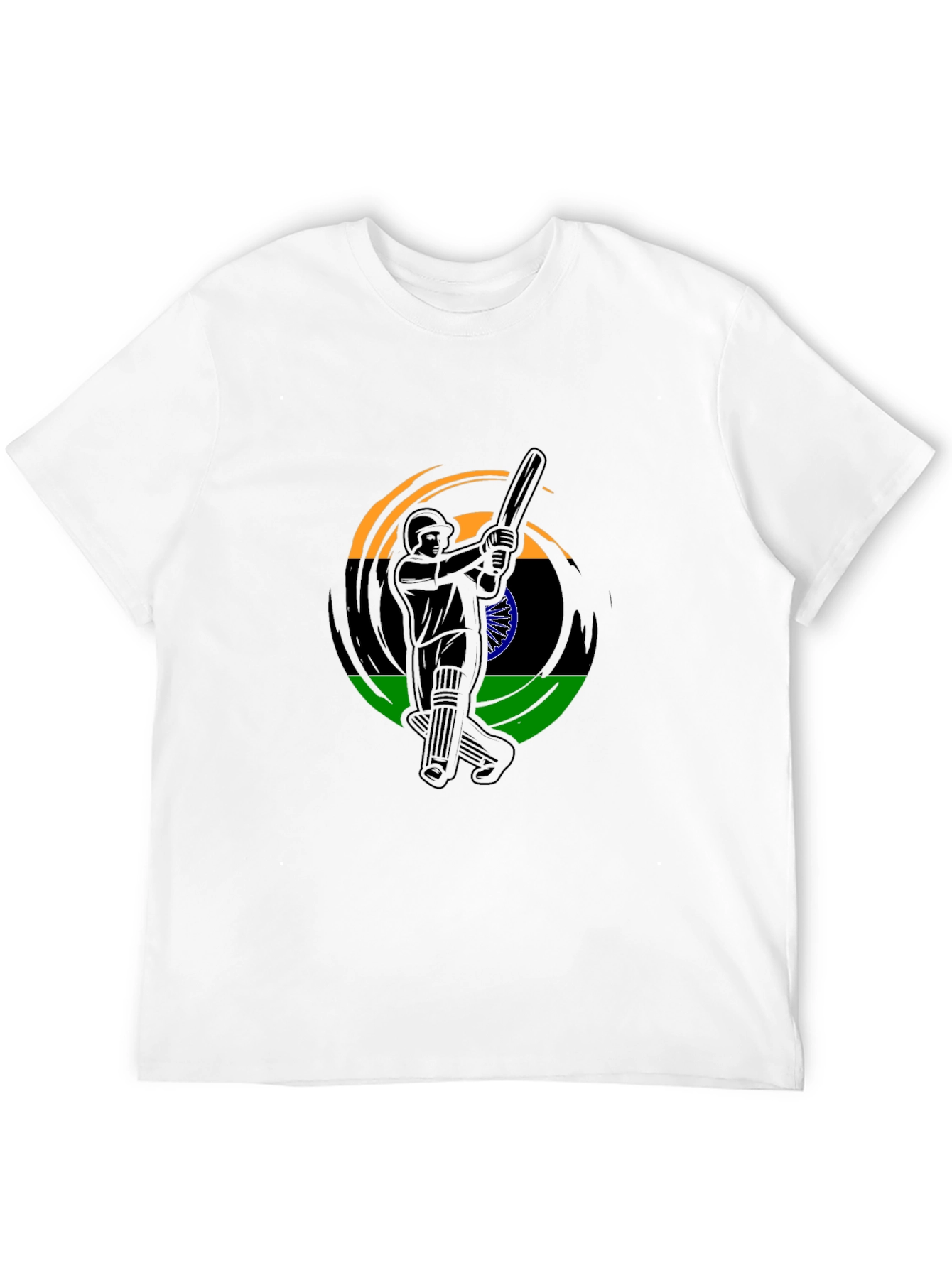 Cricket Player India Flag Graphic Black T-Shirt