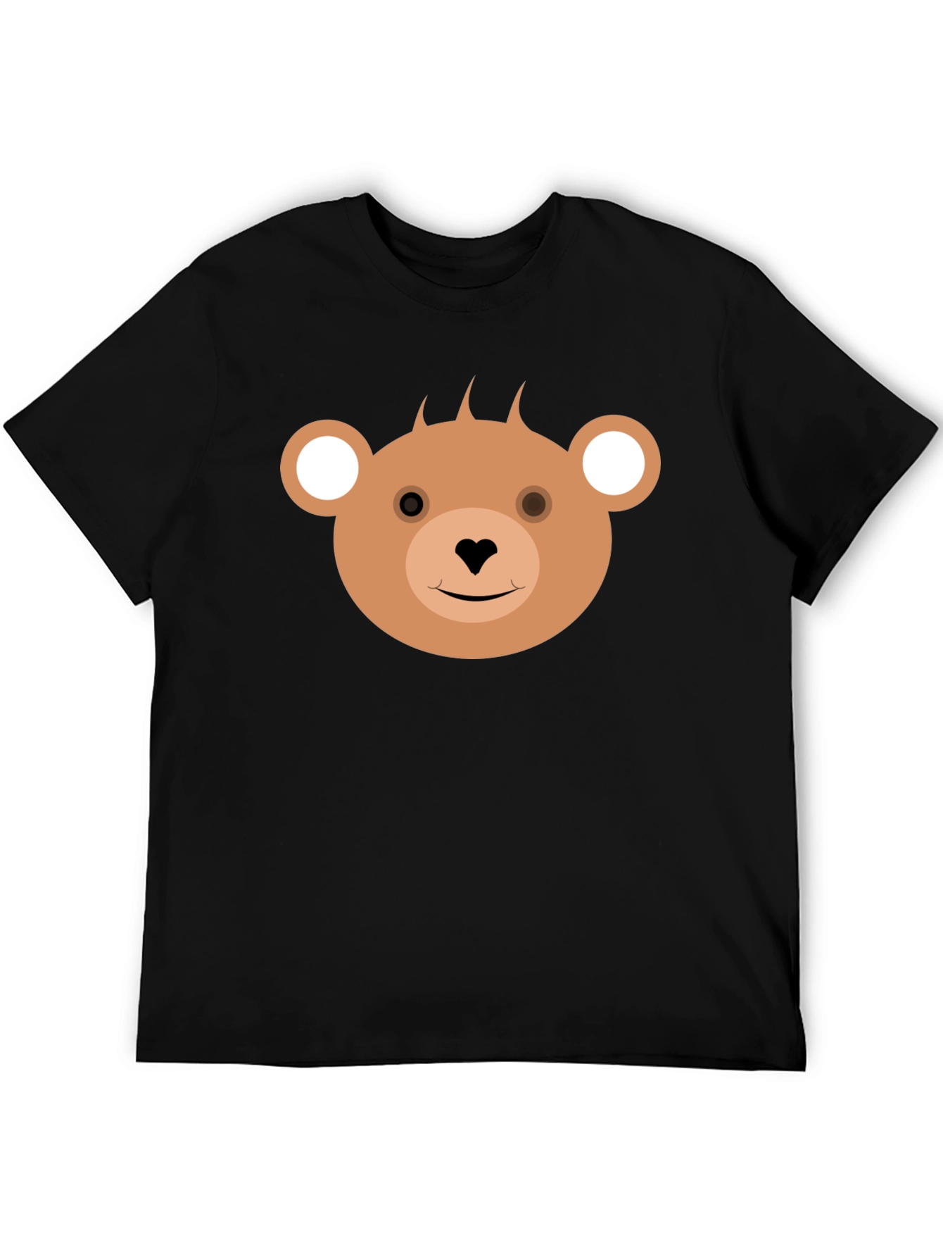 Cute Bear Face Black T-Shirt for Casual Wear