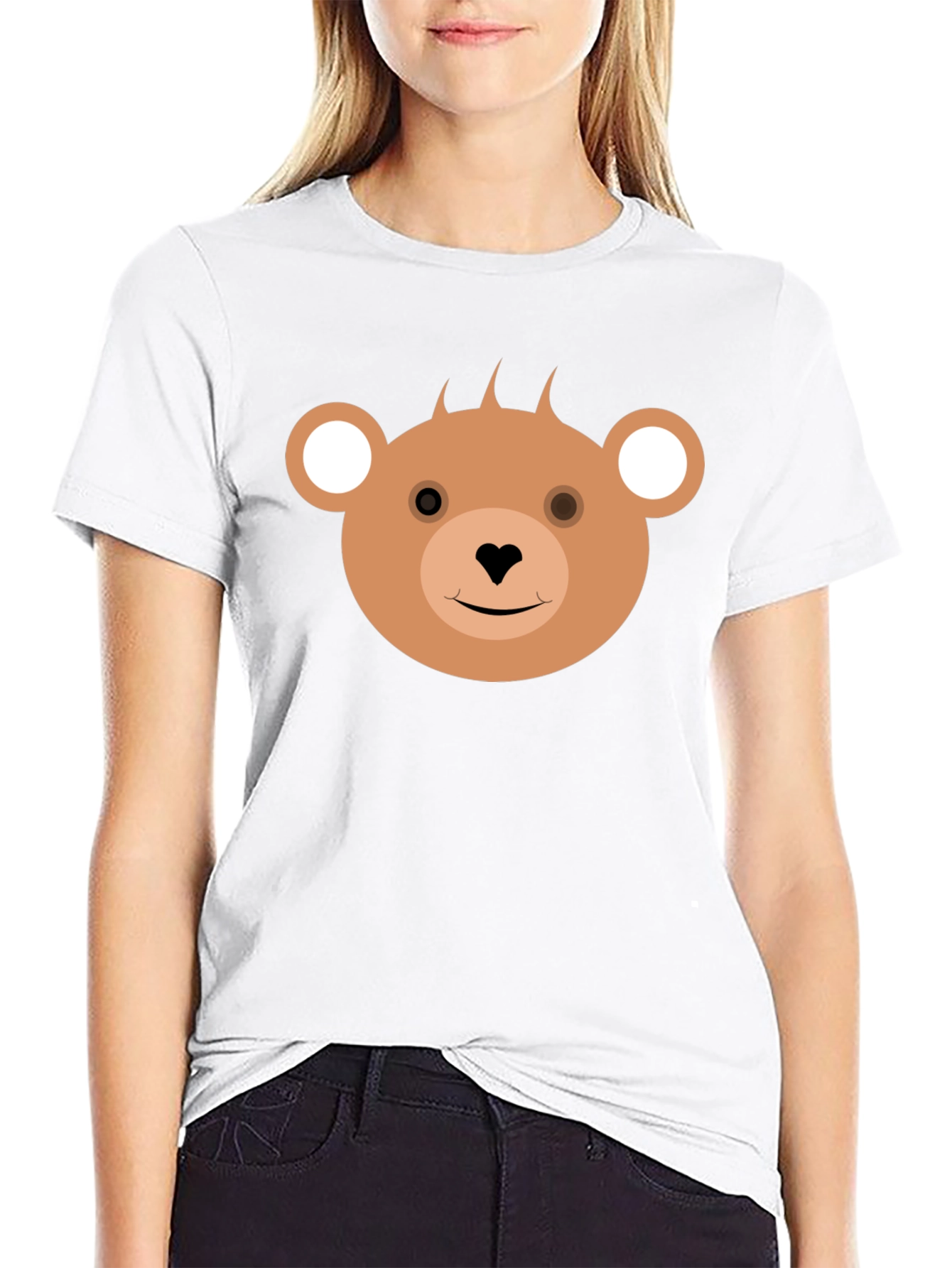 Cute Bear Face Black T-Shirt for Casual Wear