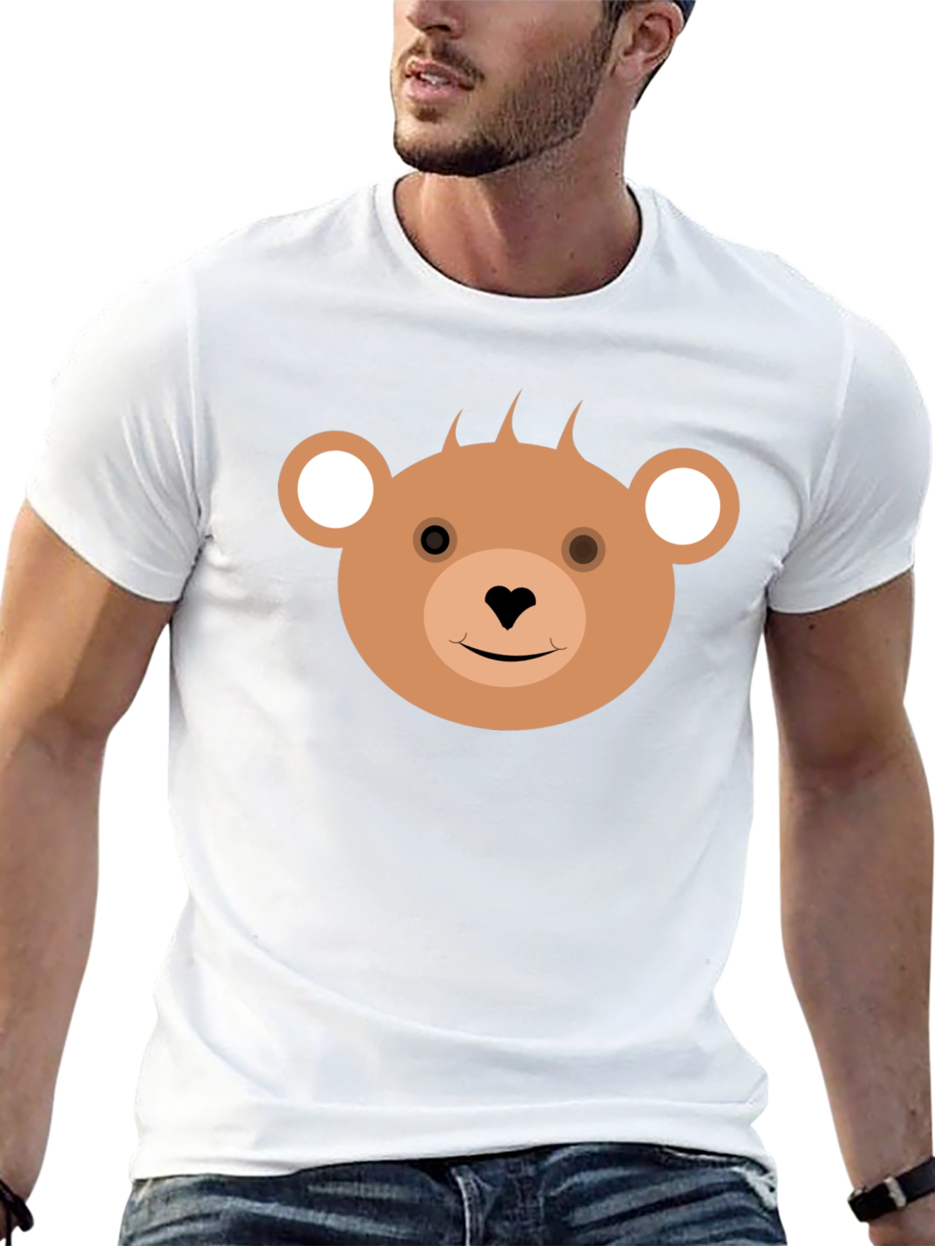 Cute Bear Face Black T-Shirt for Casual Wear