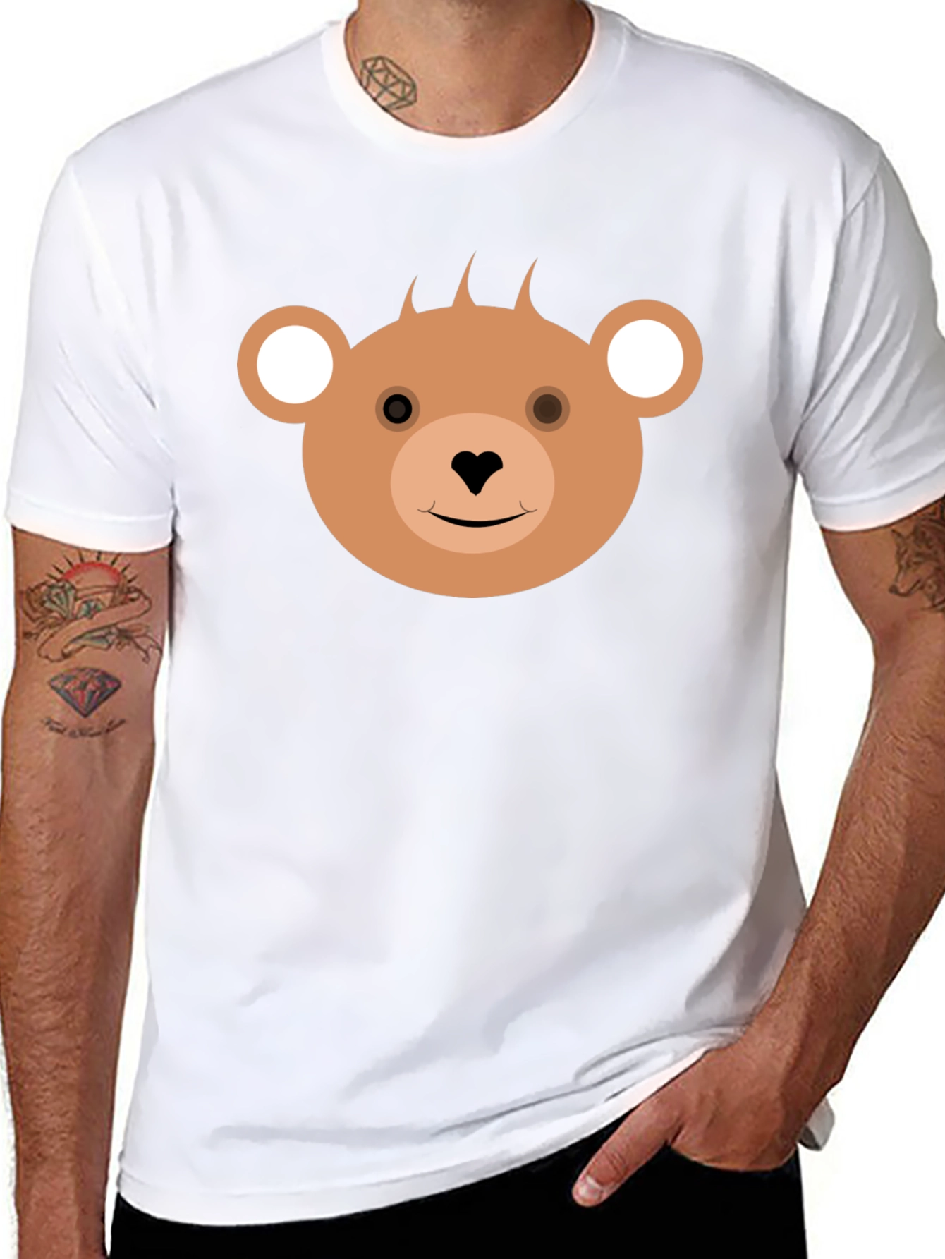Cute Bear Face Black T-Shirt for Casual Wear
