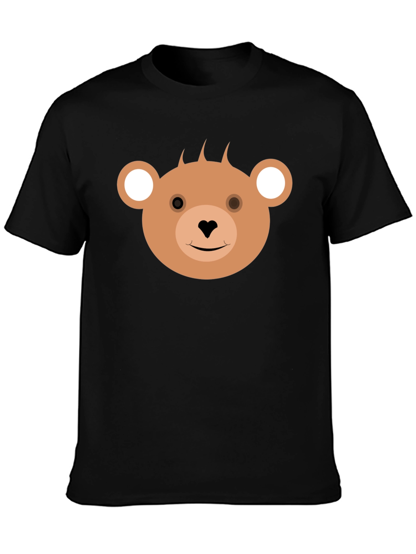 Cute Bear Face Black T-Shirt for Casual Wear