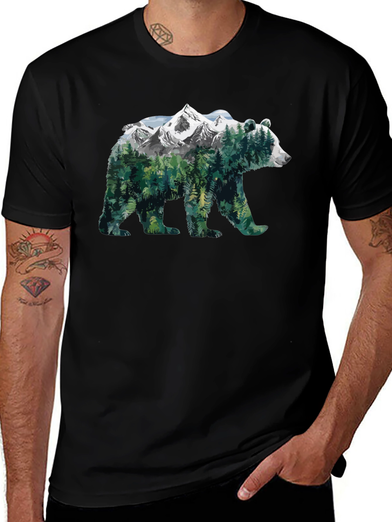 Nature Bear Graphic Tee - Mens Black T-Shirt
