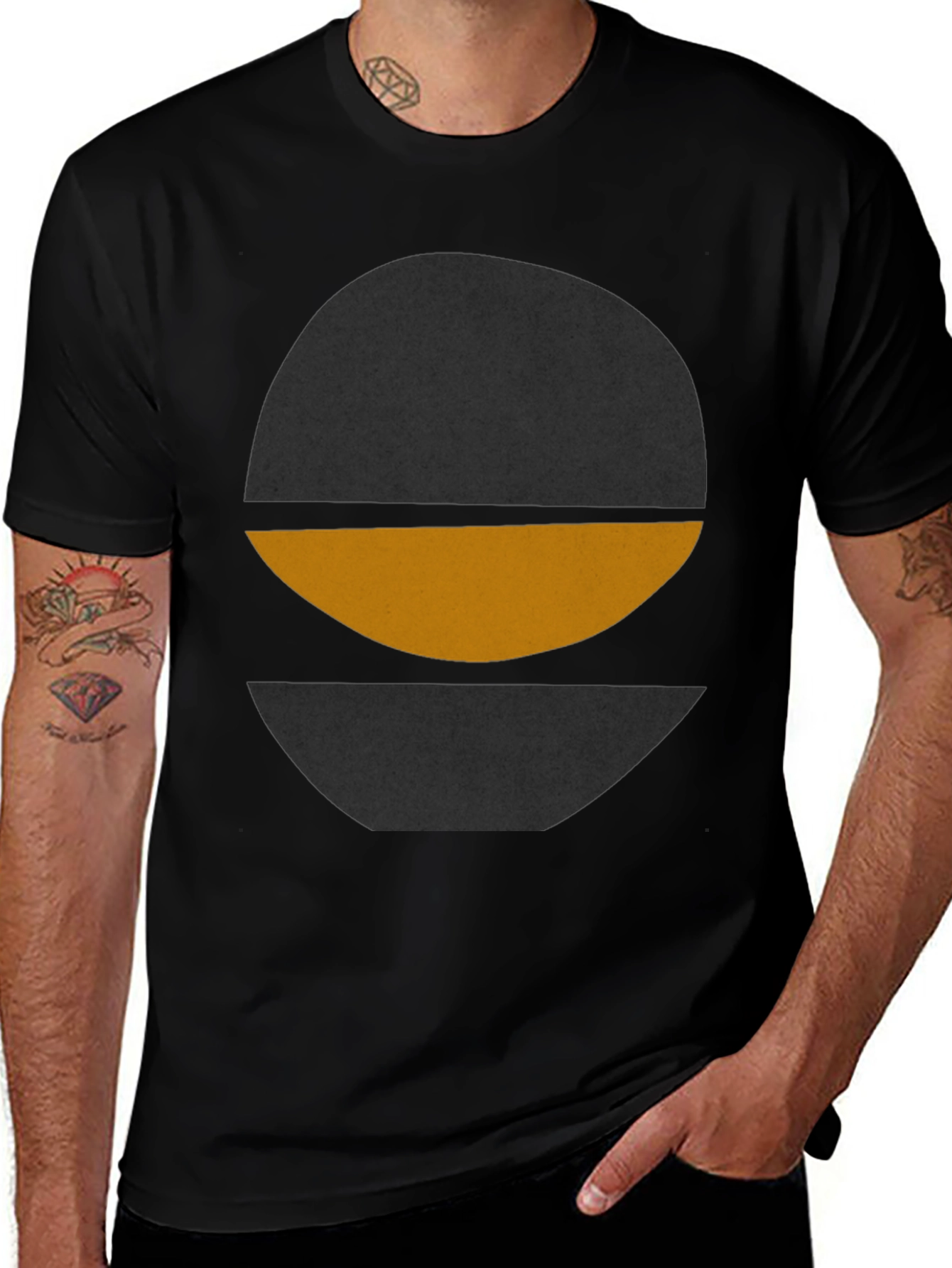 Modern Graphic Tee - Abstract Circle Design - Black