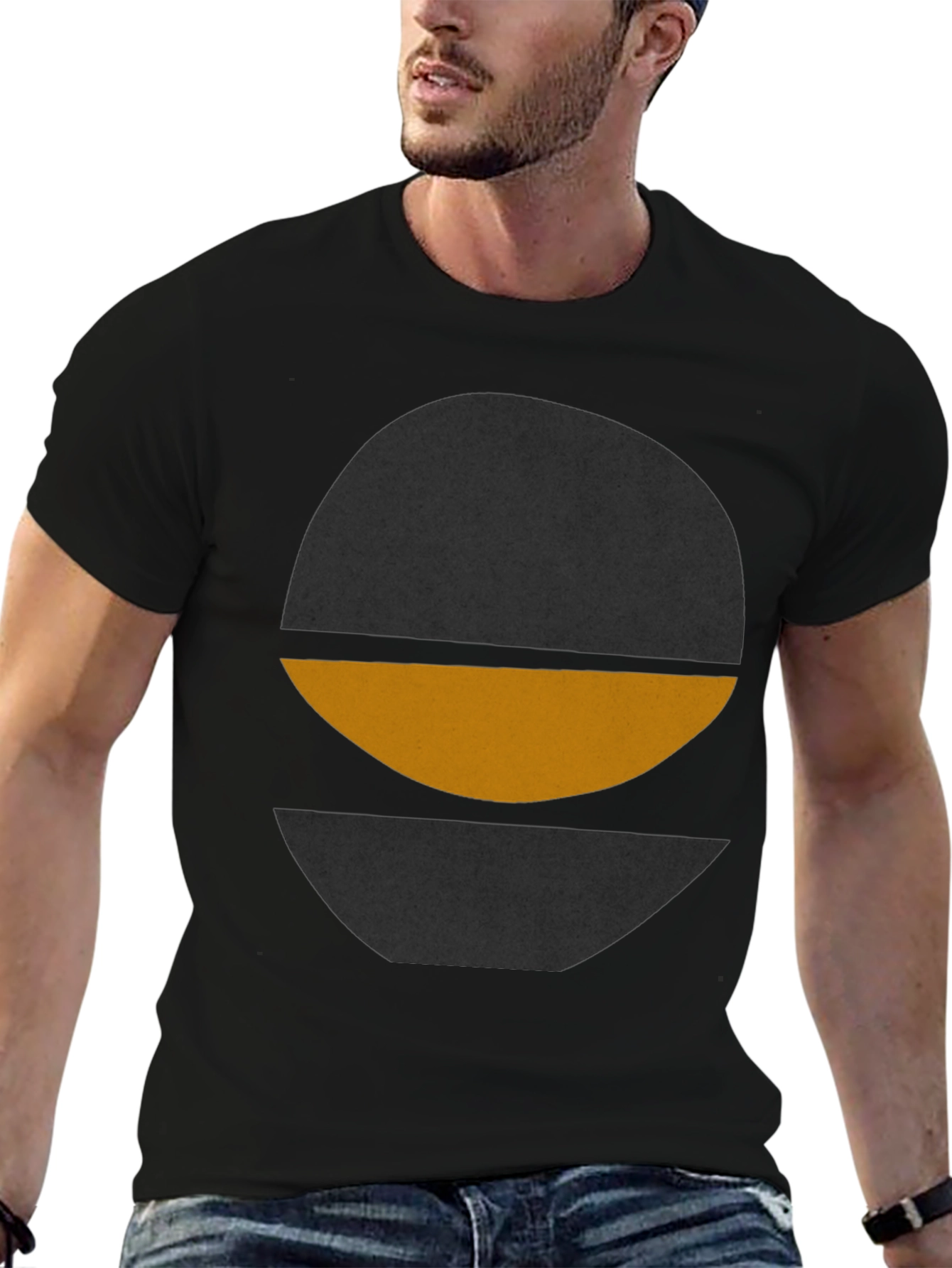 Modern Graphic Tee - Abstract Circle Design - Black
