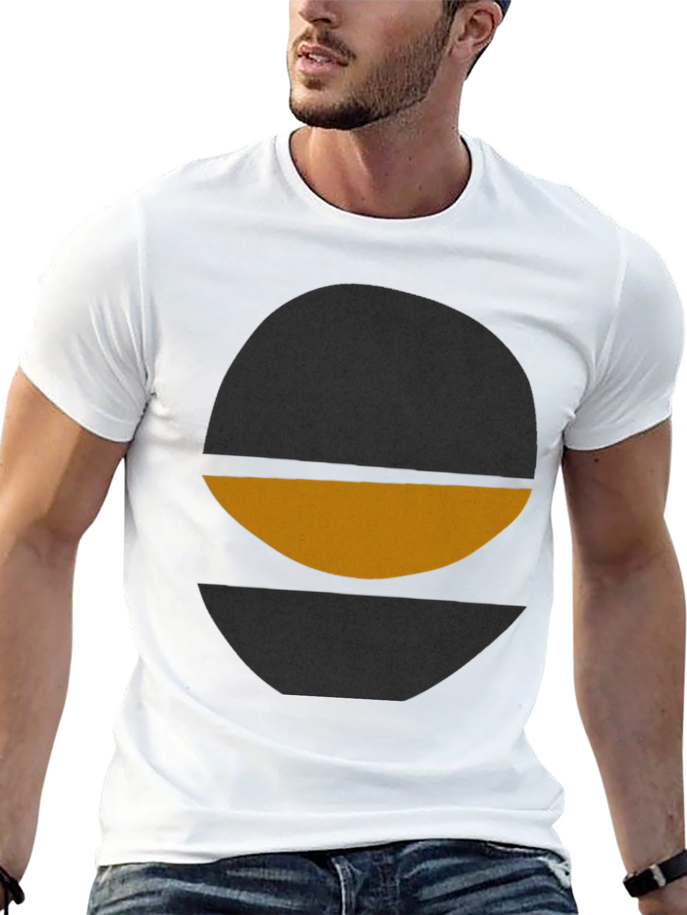 Modern Graphic Tee - Abstract Circle Design - Black