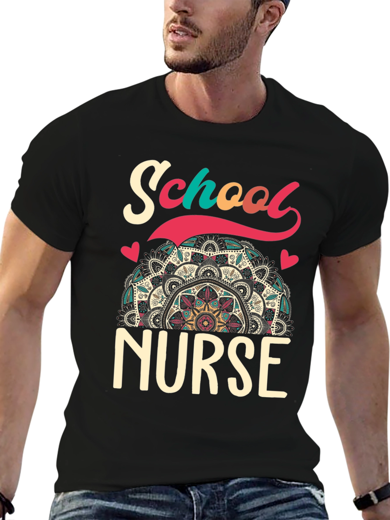 School Nurse T-Shirt - Mandala Design