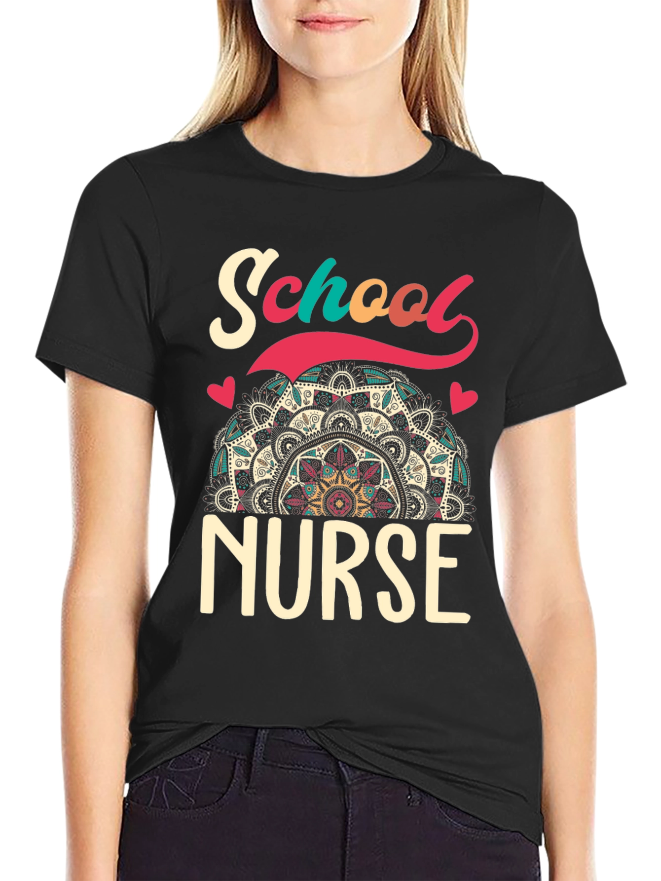 School Nurse T-Shirt - Mandala Design