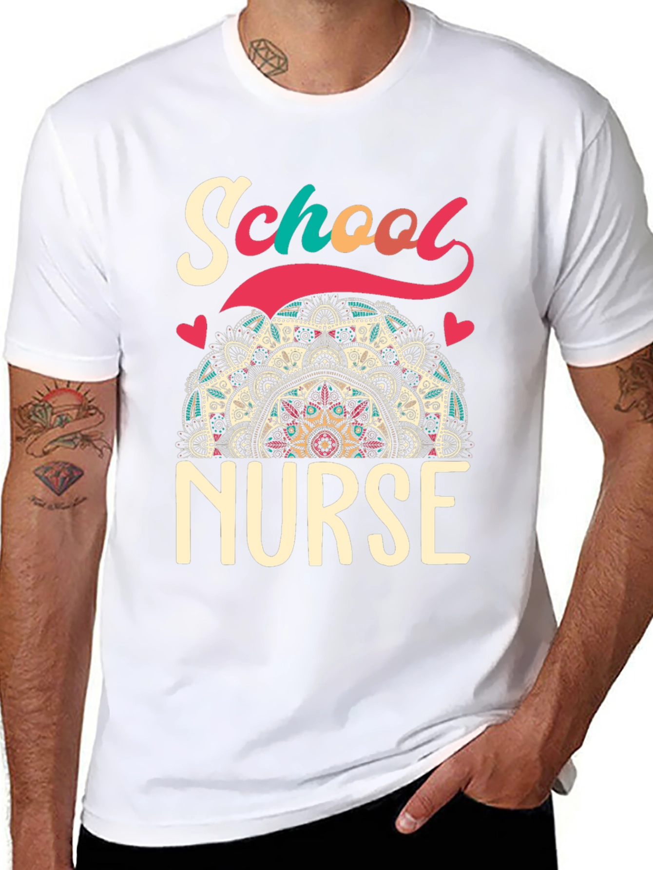 School Nurse T-Shirt - Mandala Design