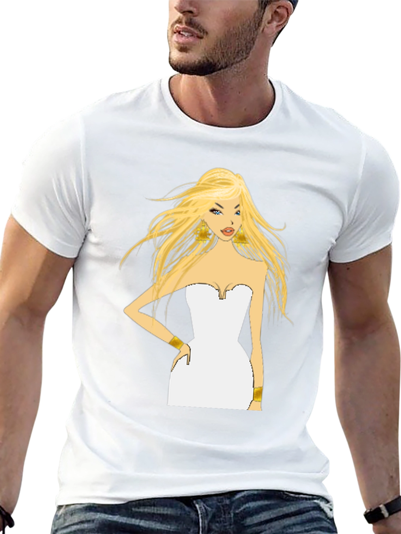 Blonde Cartoon Woman Black T-Shirt