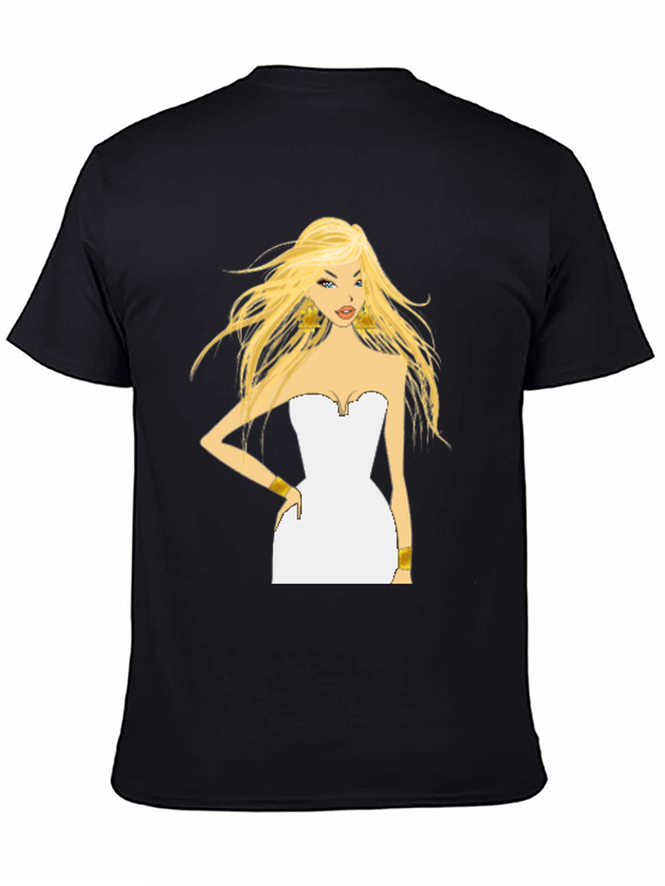 Blonde Cartoon Woman Black T-Shirt