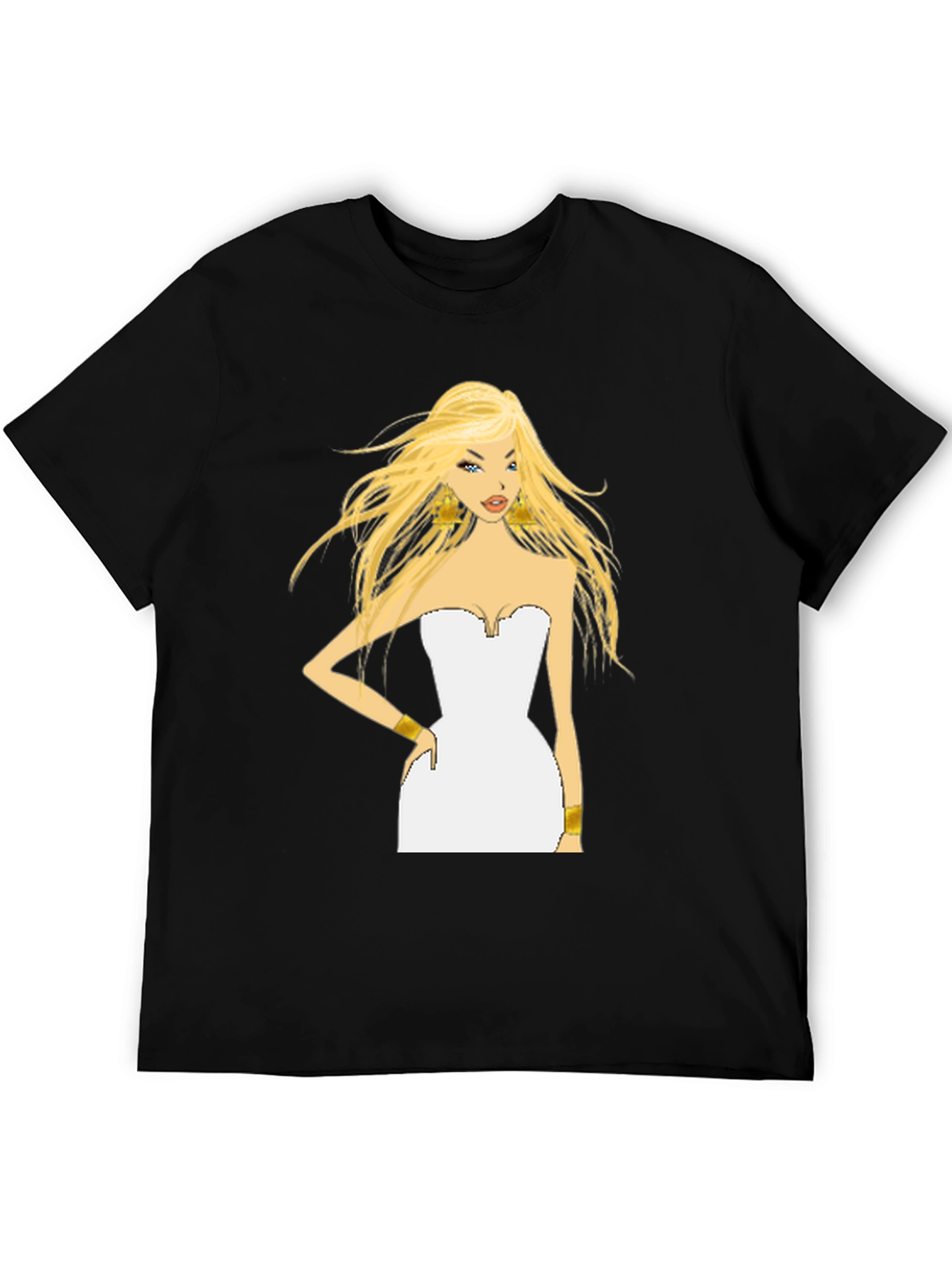 Blonde Cartoon Woman Black T-Shirt