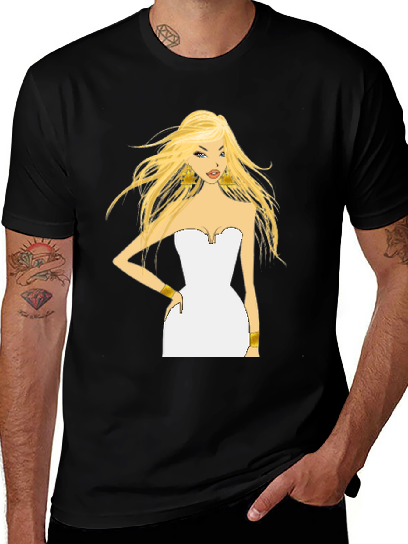 Blonde Cartoon Woman Black T-Shirt