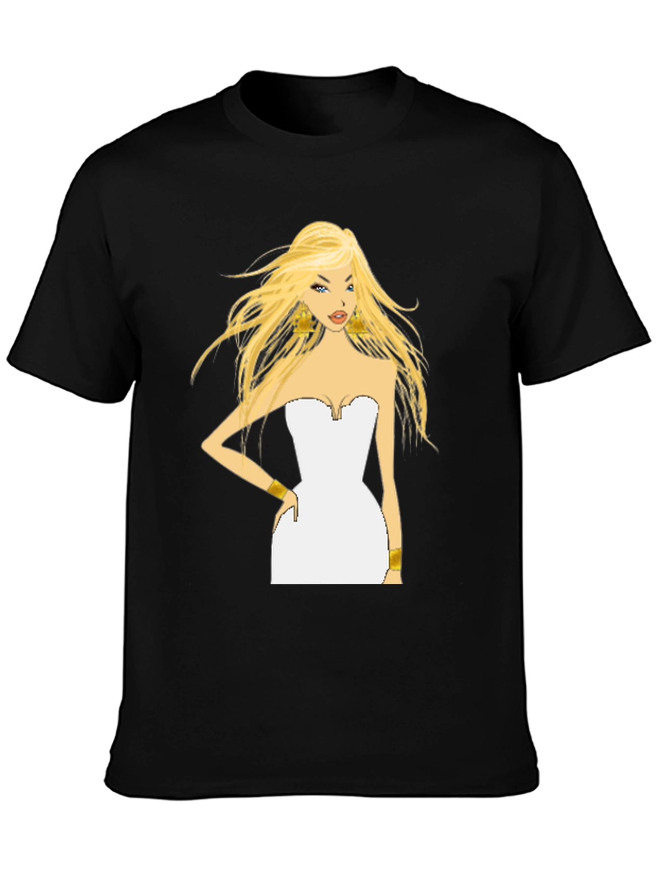 Blonde Cartoon Woman Black T-Shirt
