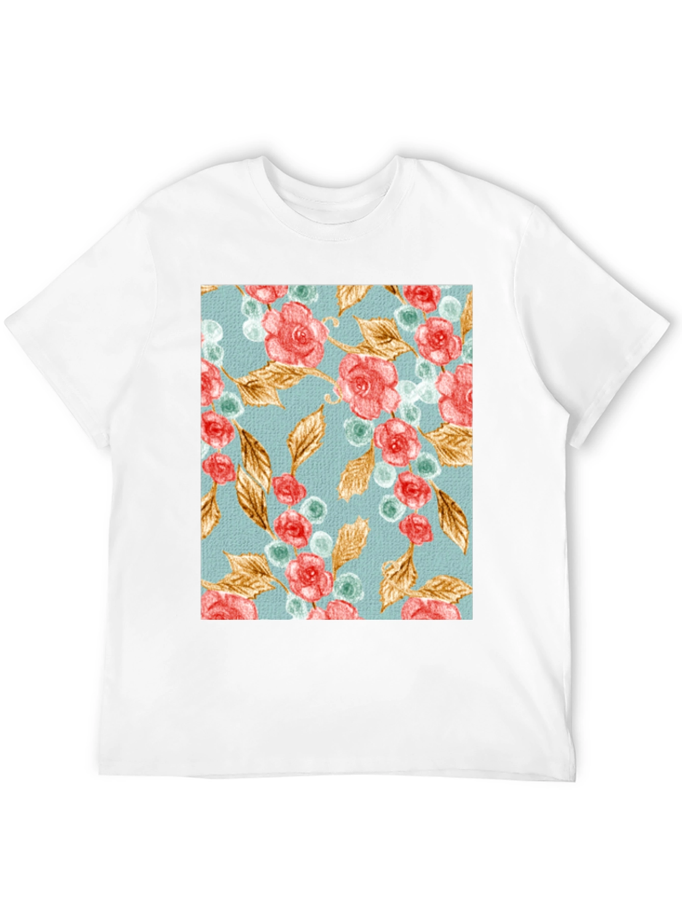 Floral Roses & Leaves Print Black T-Shirt